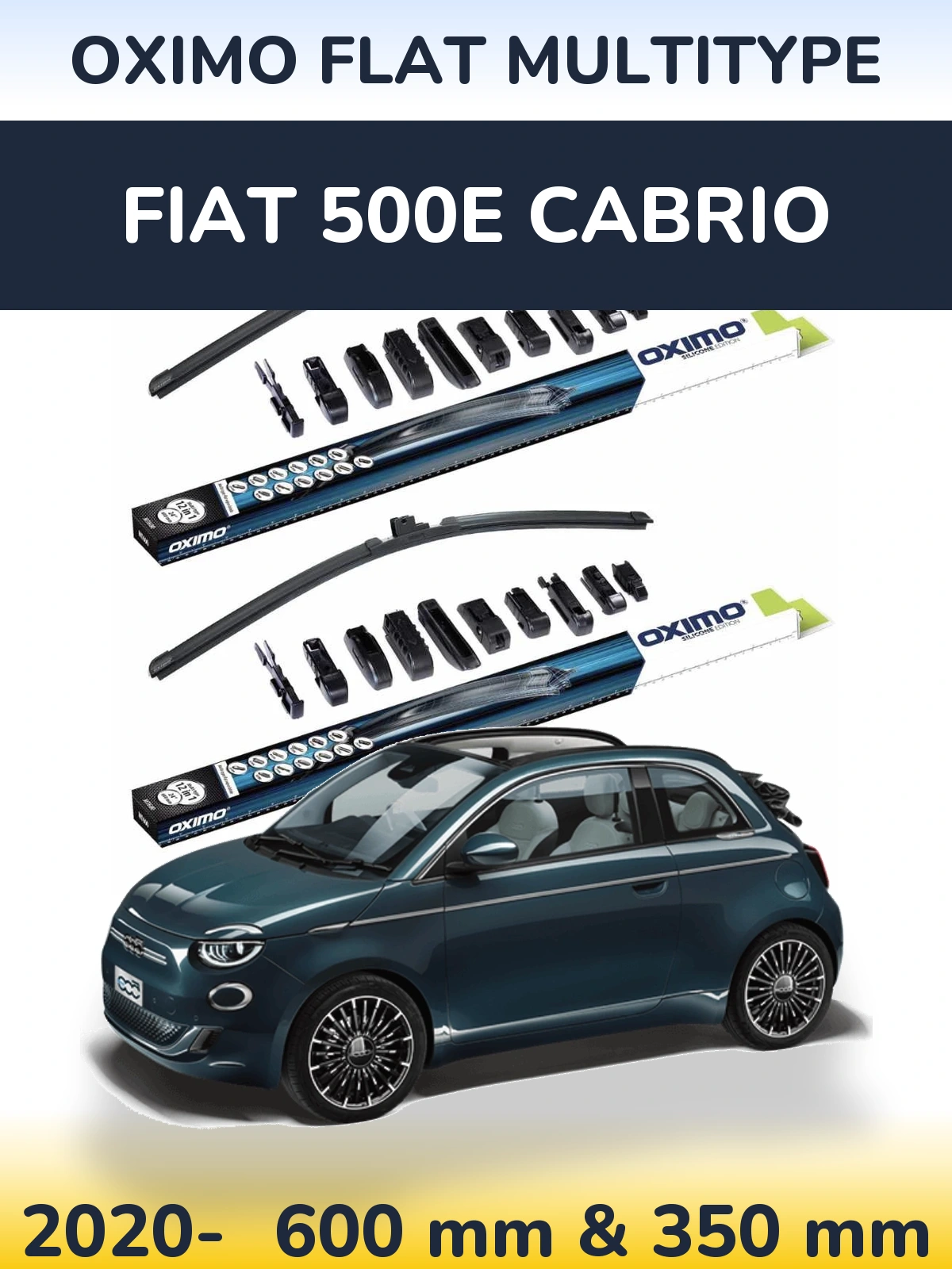 Front wiper blade set Oximo Flat MultiTypee 600 & 350 mm for Fiat 500e Cabrio 2020-2026