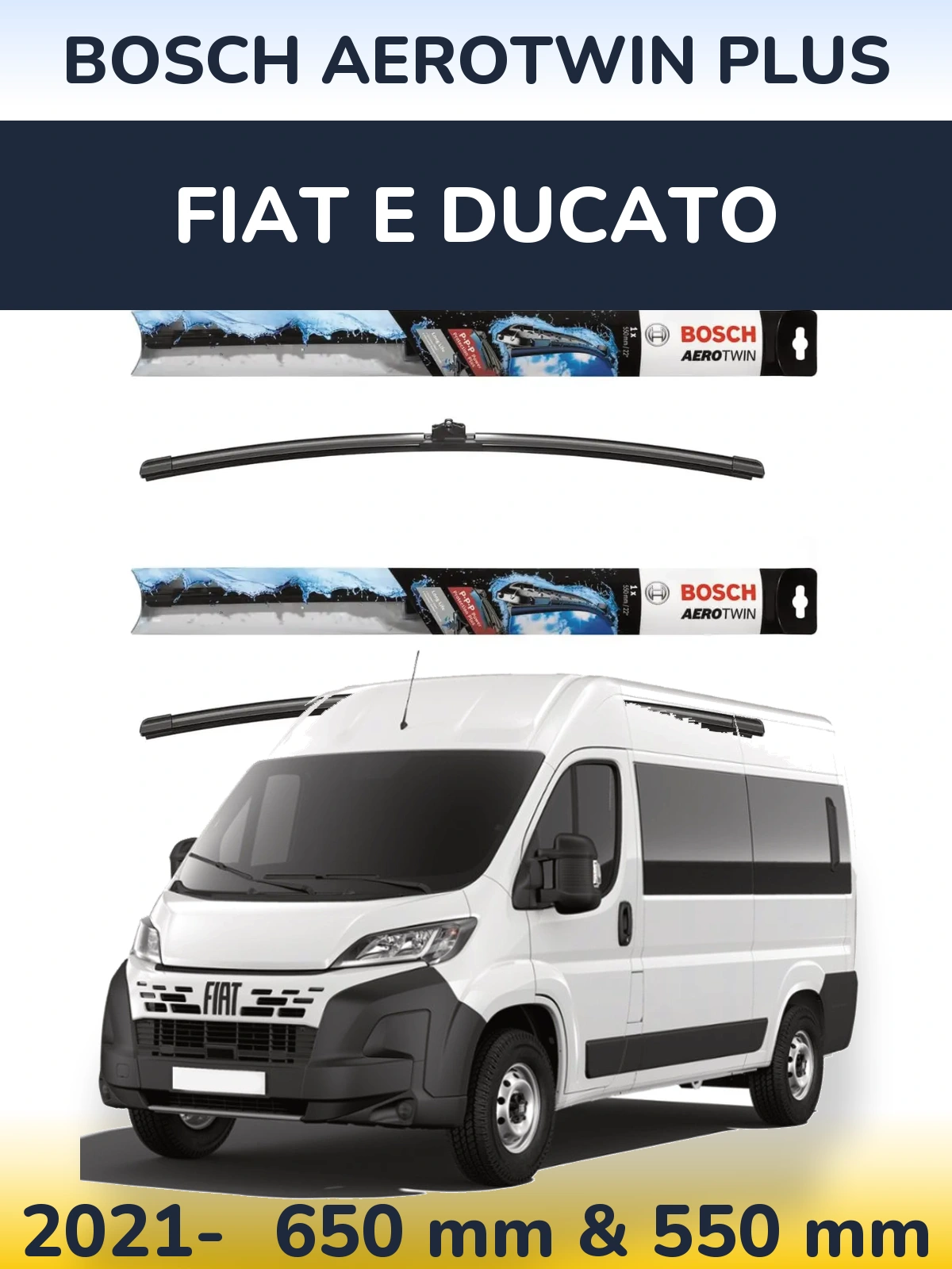 Комплект передніх щіток BOSCH AeroTwin Plus 650 & 550 мм для Fiat E Ducato 2021-2026