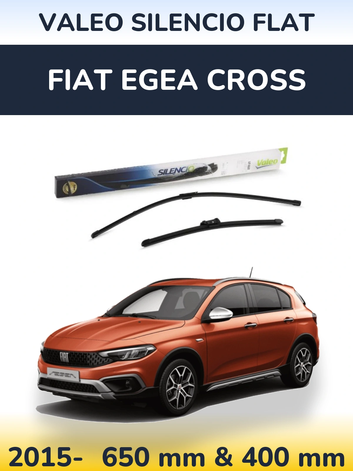 Front wiper blade set Valeo Silencio Flat 650 & 400 mm for Fiat Egea Cross 2015-2026