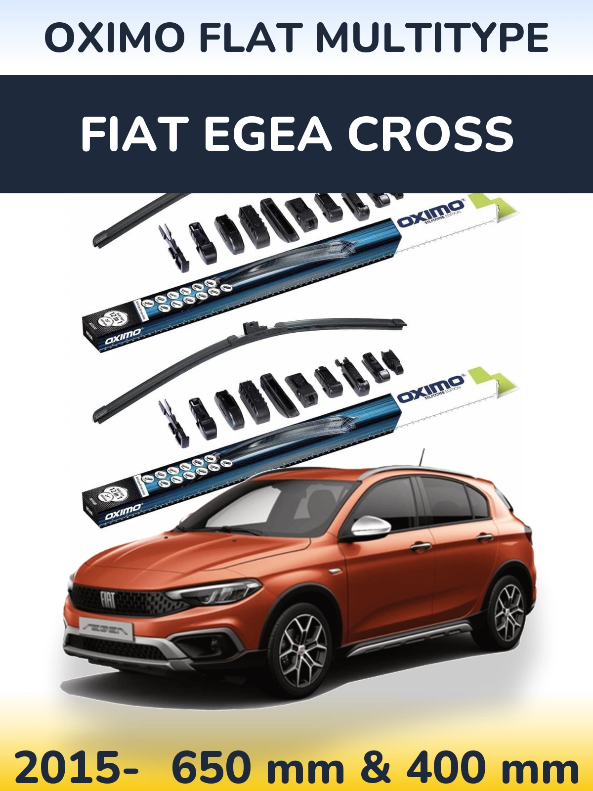 Комплект передніх щіток Oximo Flat MultiТипe 650 & 400 мм для Fiat Egea Cross 2015-2026