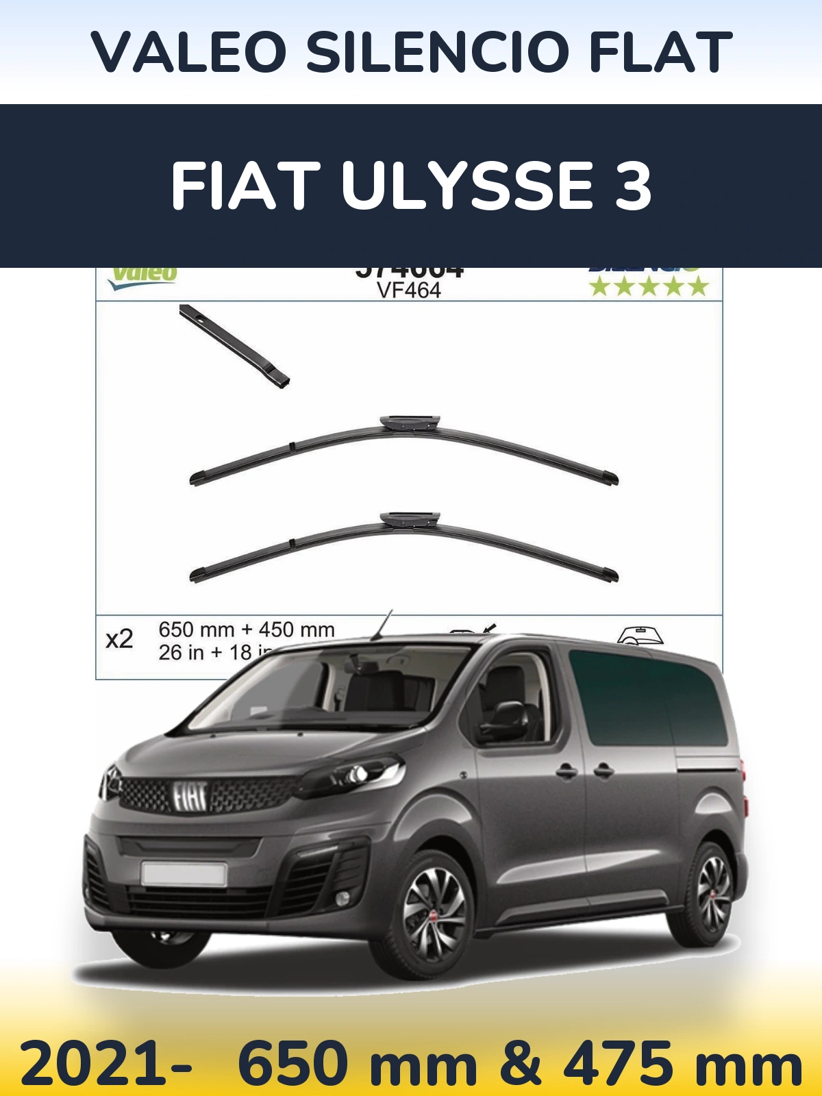 Torkarblad Valeo Silencio Flat för Fiat Ulysse 3