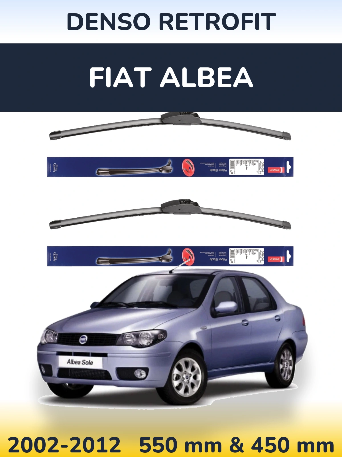 Комплект передніх щіток Denso Retrofit 550 & 450 мм для Fiat Albea 2002-2012