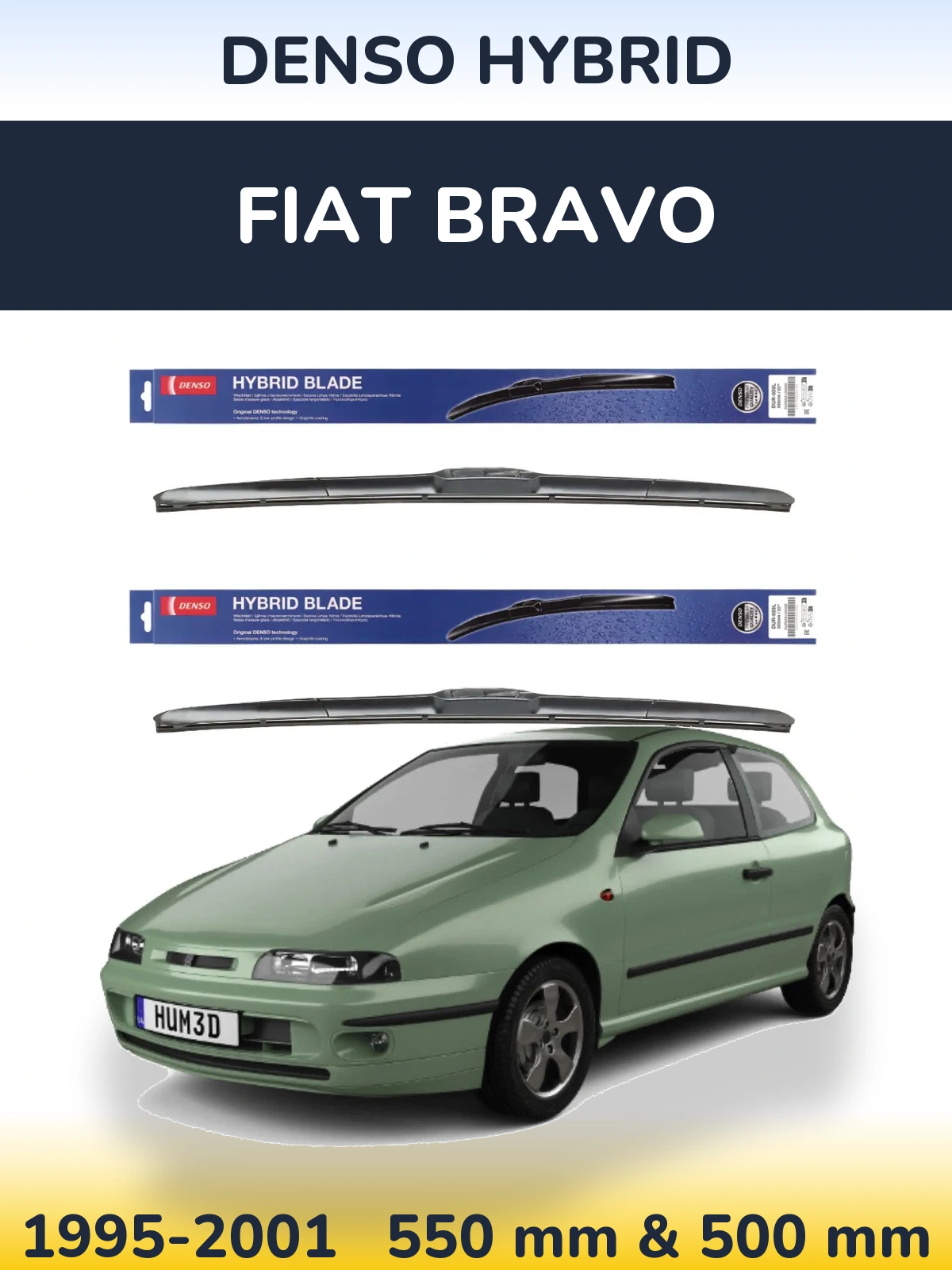 Front wiper blade set Denso Hybrid 550 & 500 mm for Fiat Bravo 1995-2001