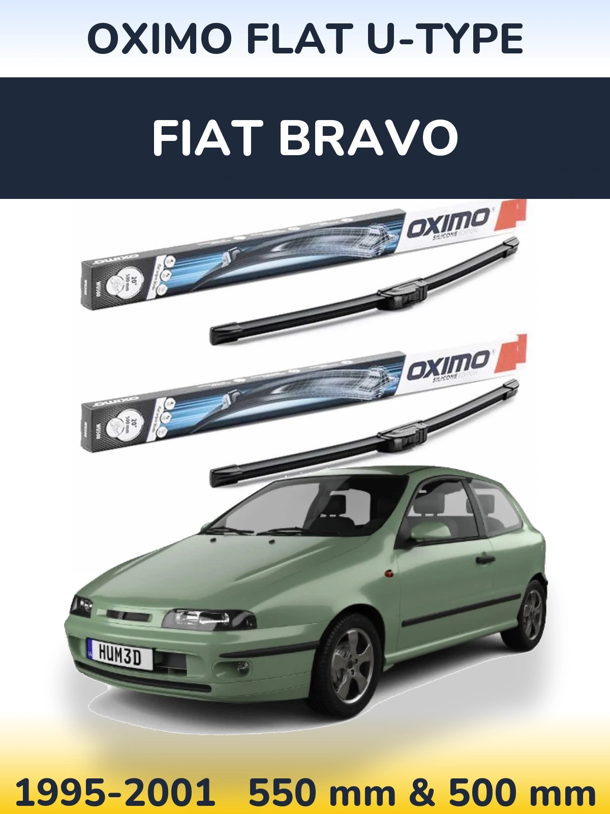 Front wiper blade set Oximo Flat U-type 550 & 500 mm for Fiat Bravo 1995-2001