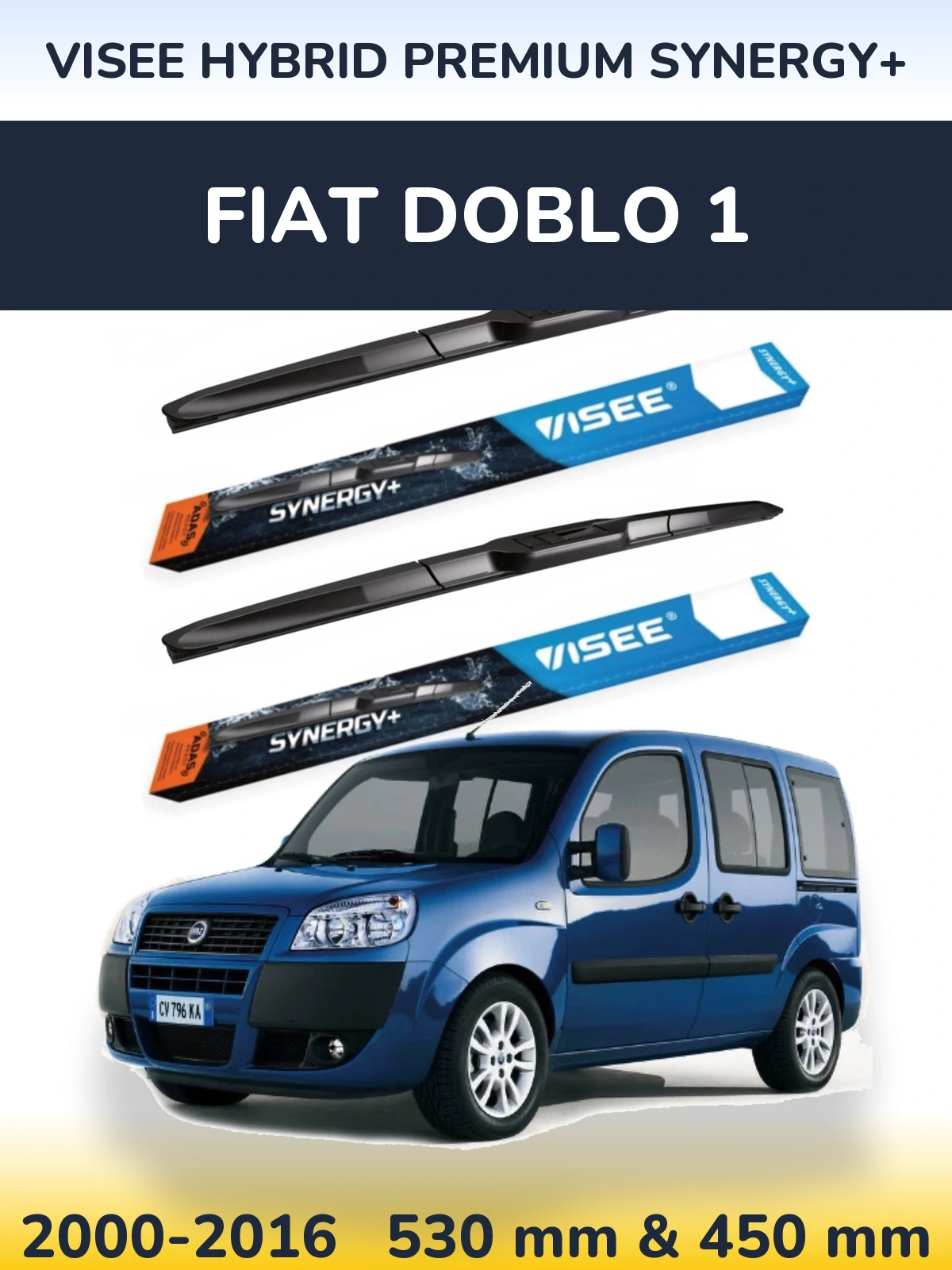 Комплект передніх щіток VISEE HYBRID PREMIUM SYNERGY+ 530 & 450 мм для Fiat Doblo 1 2000-2016