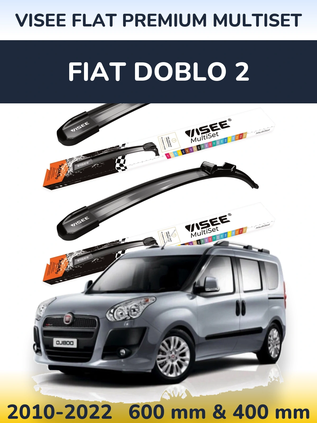 Комплект передних дворников VISEE FLAT PREMIUM MultiSet 600 & 400 мм для Fiat Doblo 2 2010-2022