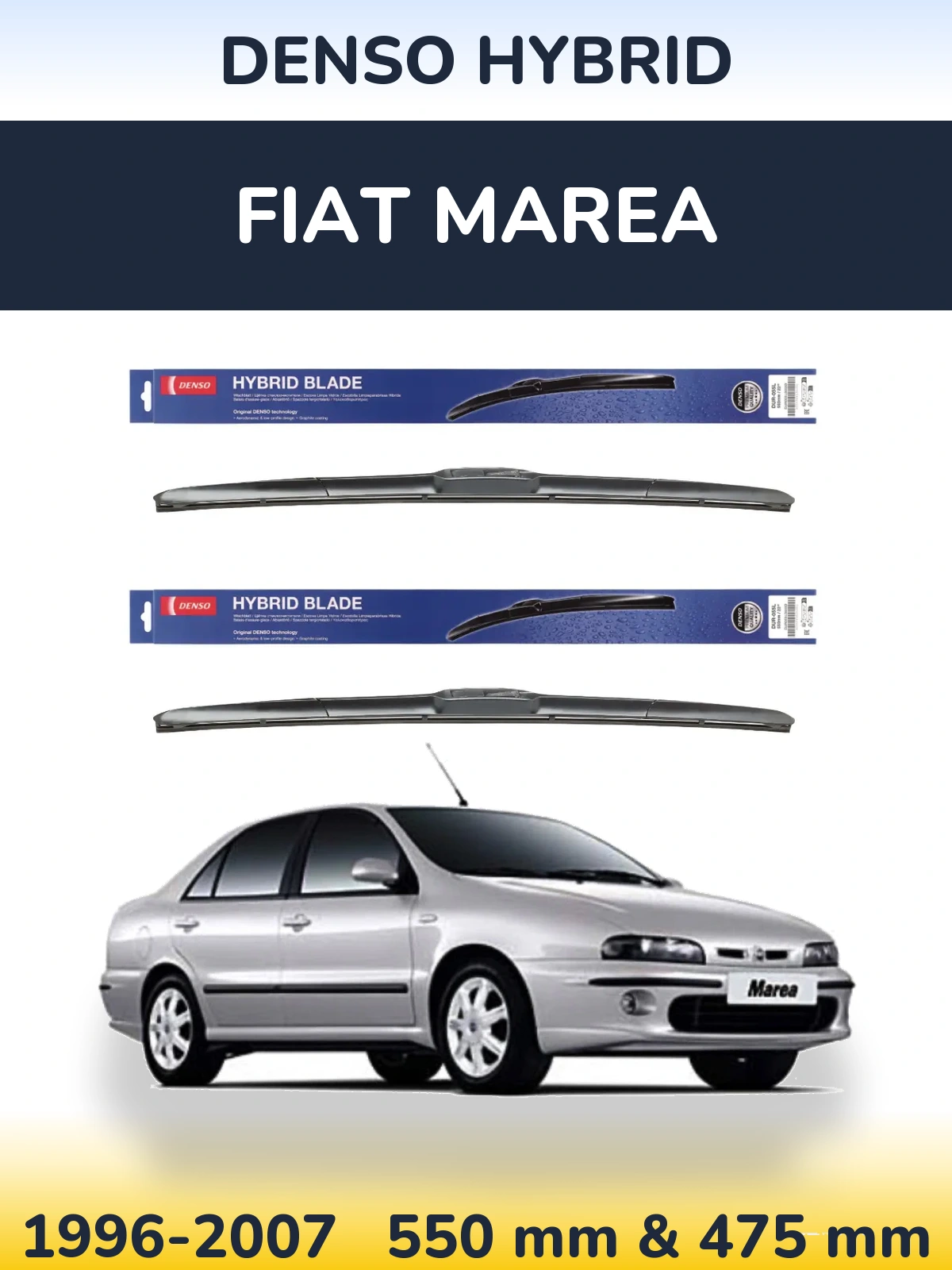 Front wiper blade set Denso Hybrid 550 & 475 mm for Fiat Marea 1996-2007