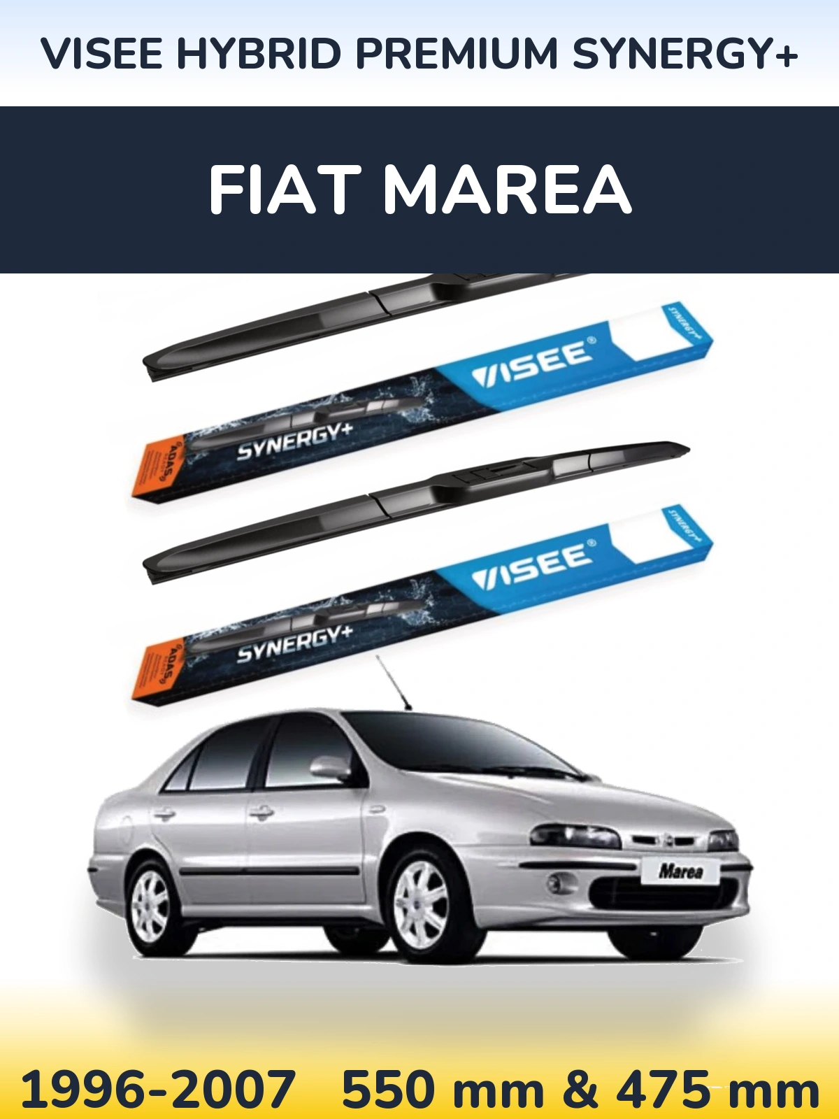 Front wiper blade set VISEE HYBRID PREMIUM SYNERGY+ 550 & 475 mm for Fiat Marea 1996-2007