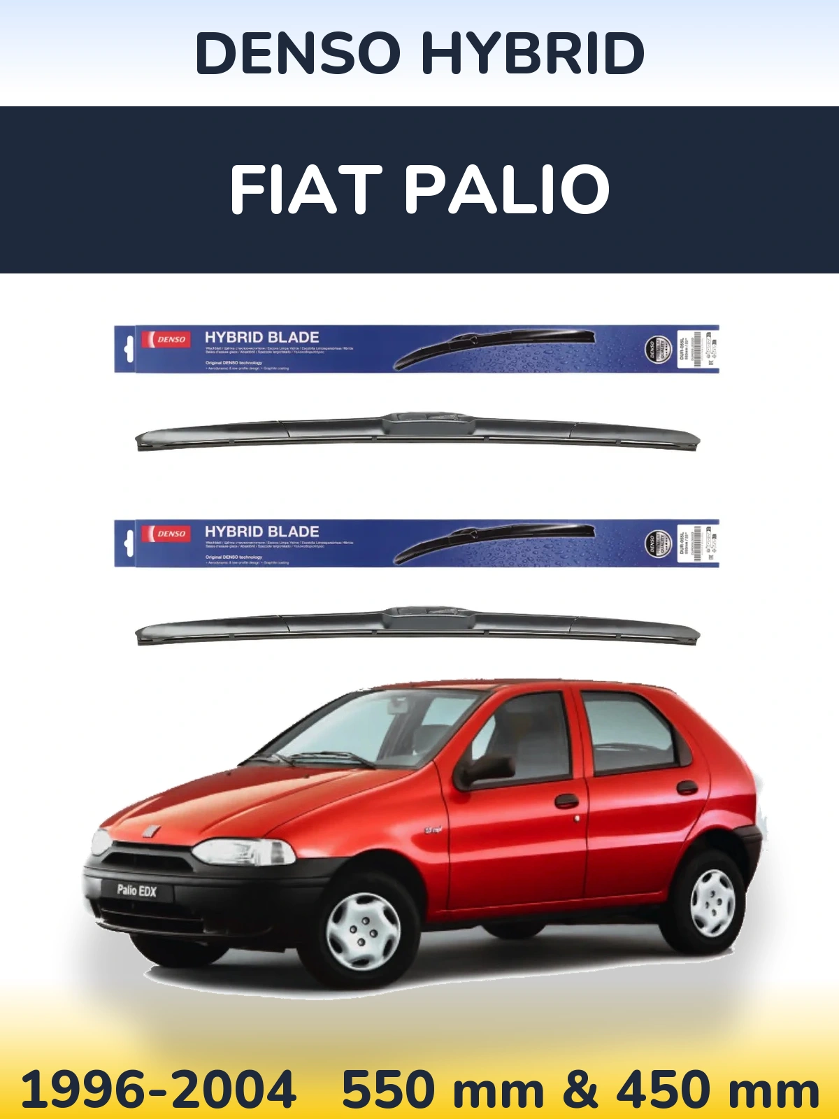 Front wiper blade set Denso Hybrid 550 & 450 mm for Fiat Palio 1996-2004