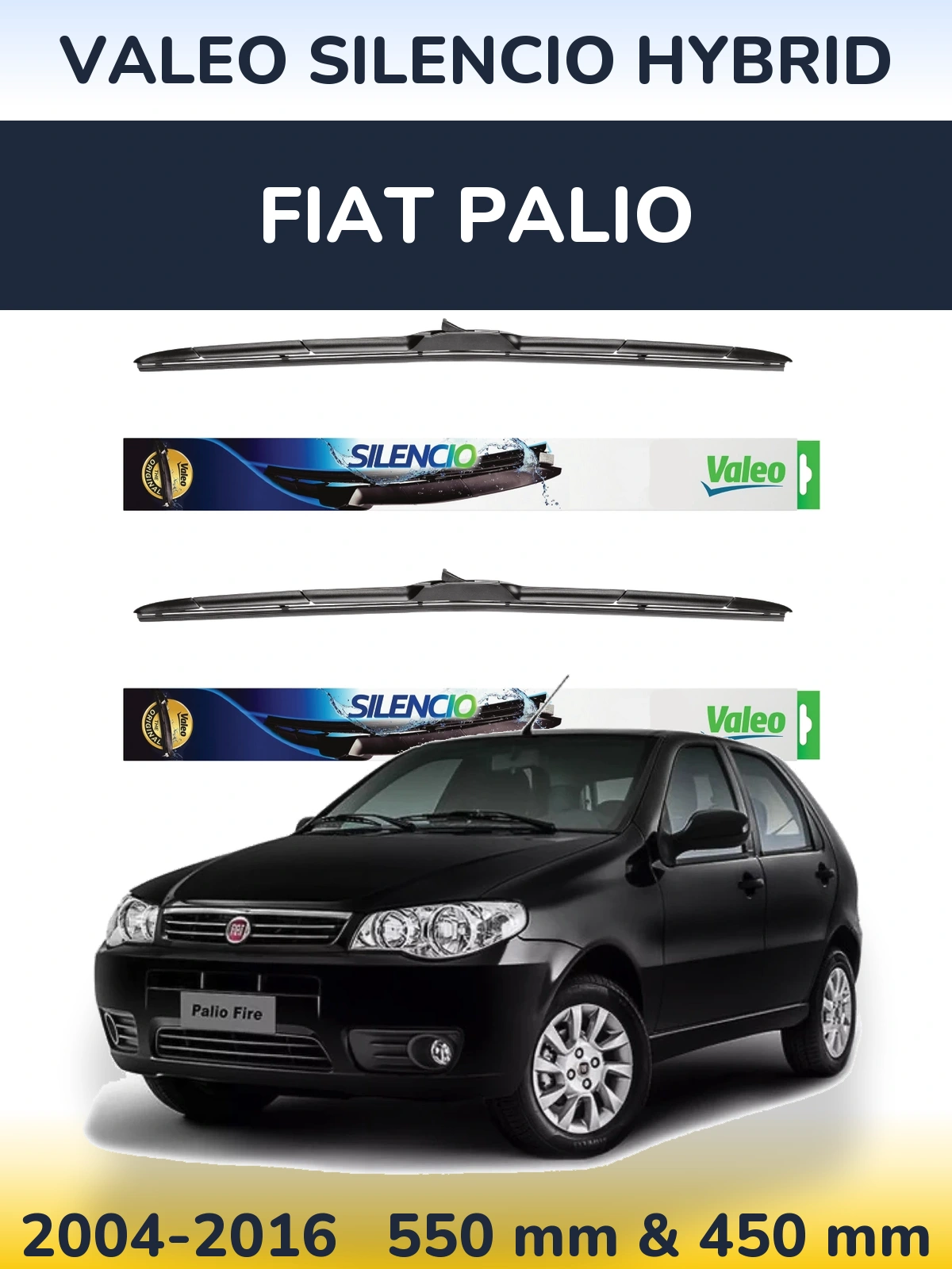 Front wiper blade set Valeo Silencio Hybrid 550 & 450 mm for Fiat Palio 2004-2016