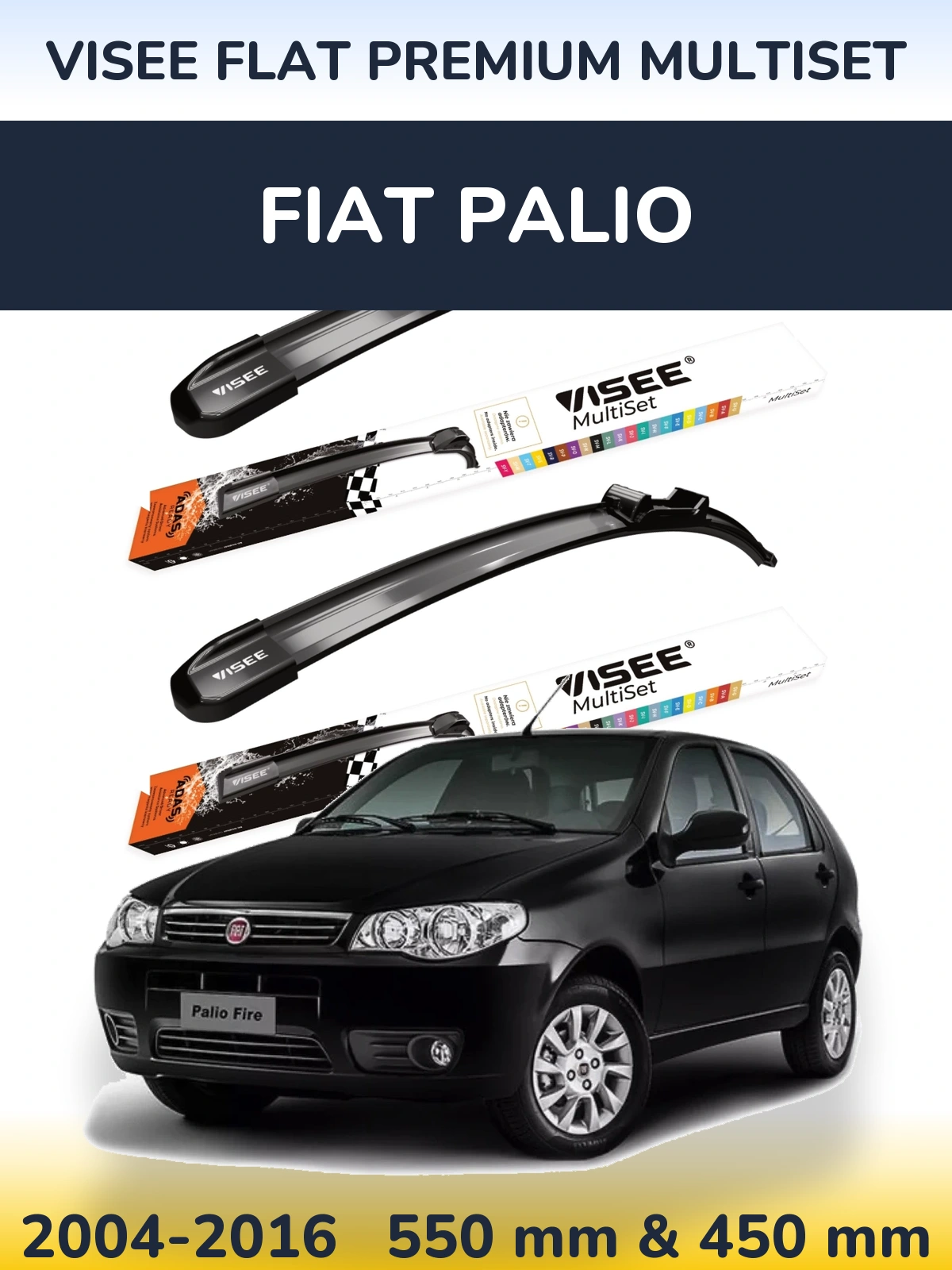 Комплект передних дворников VISEE FLAT PREMIUM MultiSet 550 & 450 мм для Fiat Palio 2004-2016