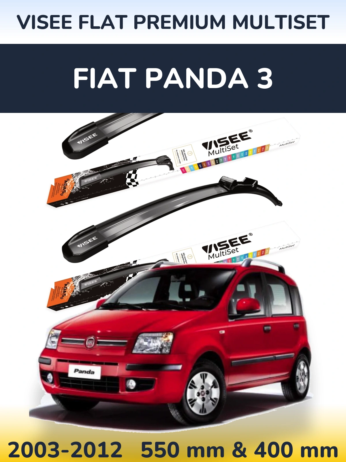 Front wiper blade set VISEE FLAT PREMIUM MultiSet 550 & 400 mm for Fiat Panda 3 2003-2012