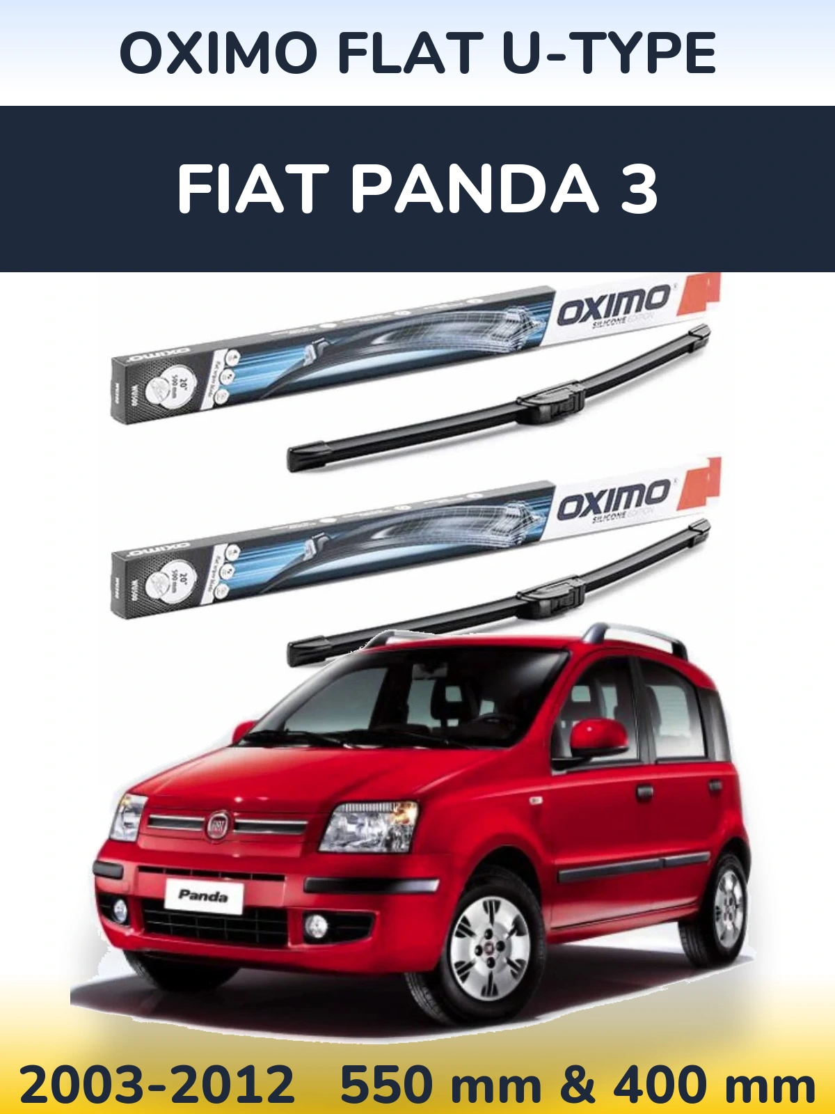 Front wiper blade set Oximo Flat U-type 550 & 400 mm for Fiat Panda 3 2003-2012