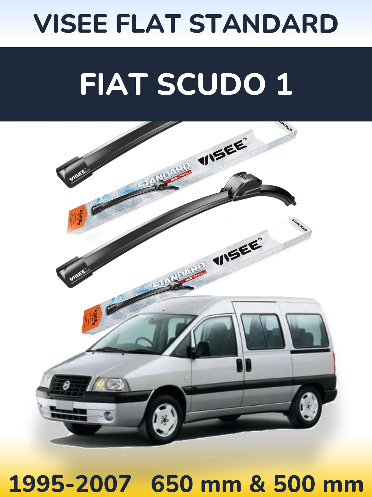 Комплект передних дворников VISEE FLAT STANDARD 650 & 500 мм для Fiat Scudo 1 1995-2007