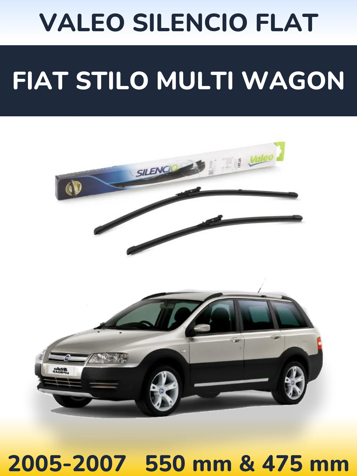 Front wiper blade set Valeo Silencio Flat 550 & 450 mm for Fiat Stilo Multi Wagon 2005-2007