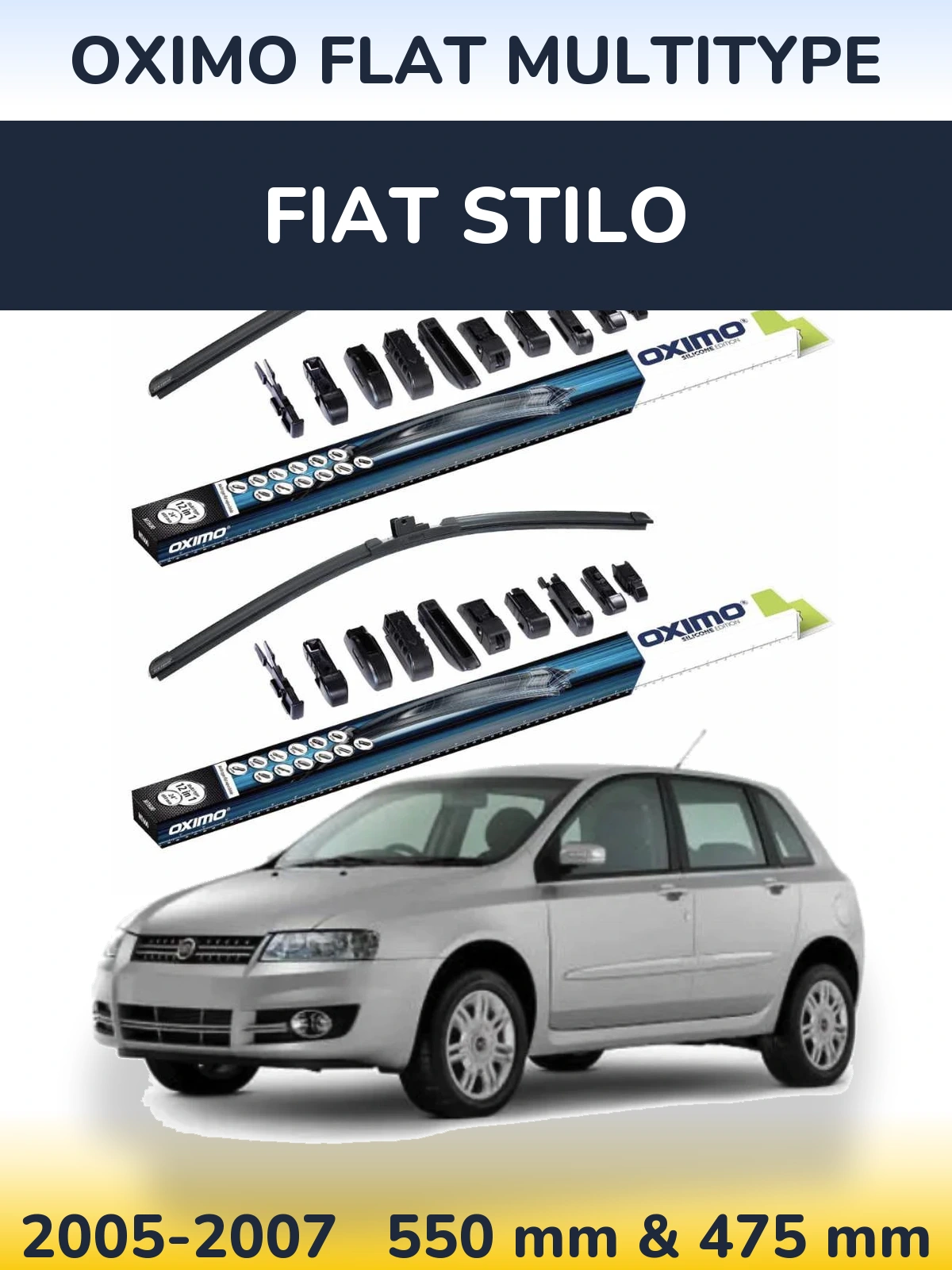 Комплект передних дворников Oximo Flat MultiТипe 550 & 475 мм для Fiat Stilo 2005-2007