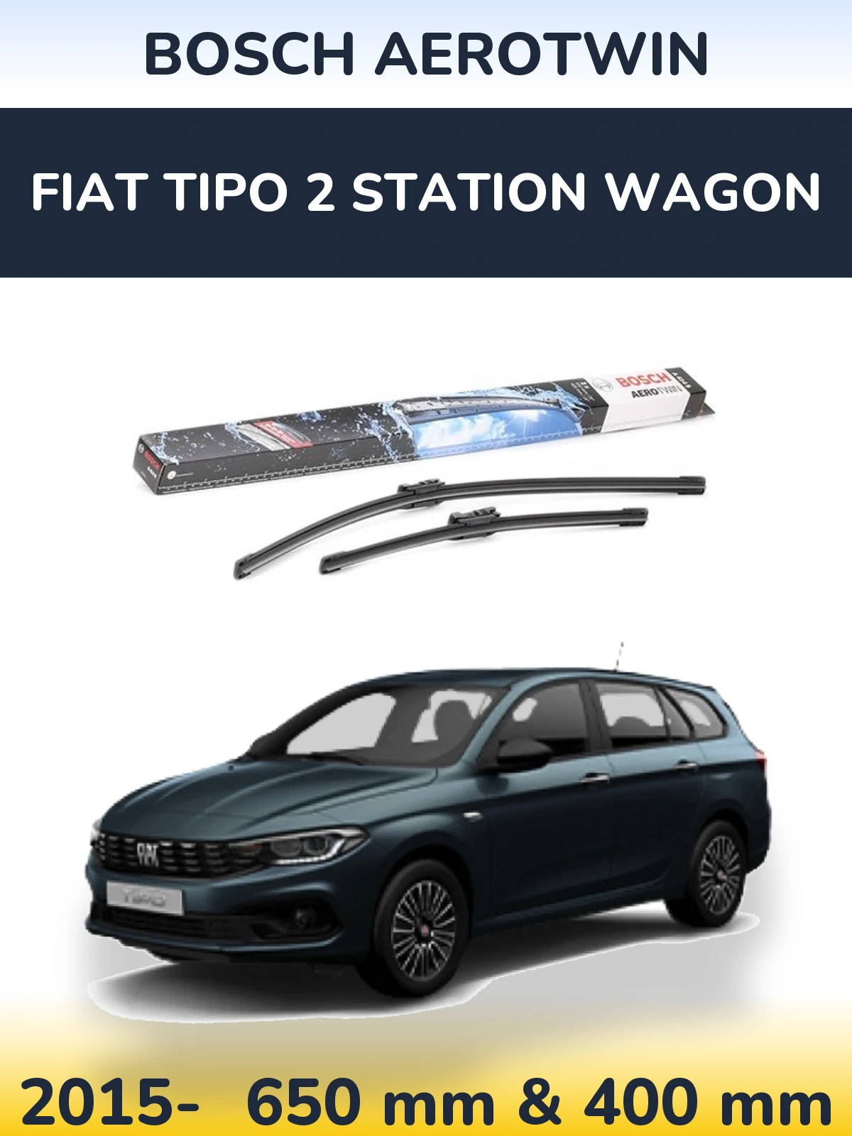 Front wiper blade set BOSCH AeroTwin 650 & 400 mm for Fiat Tipo 2 Station Wagon 2015-2026