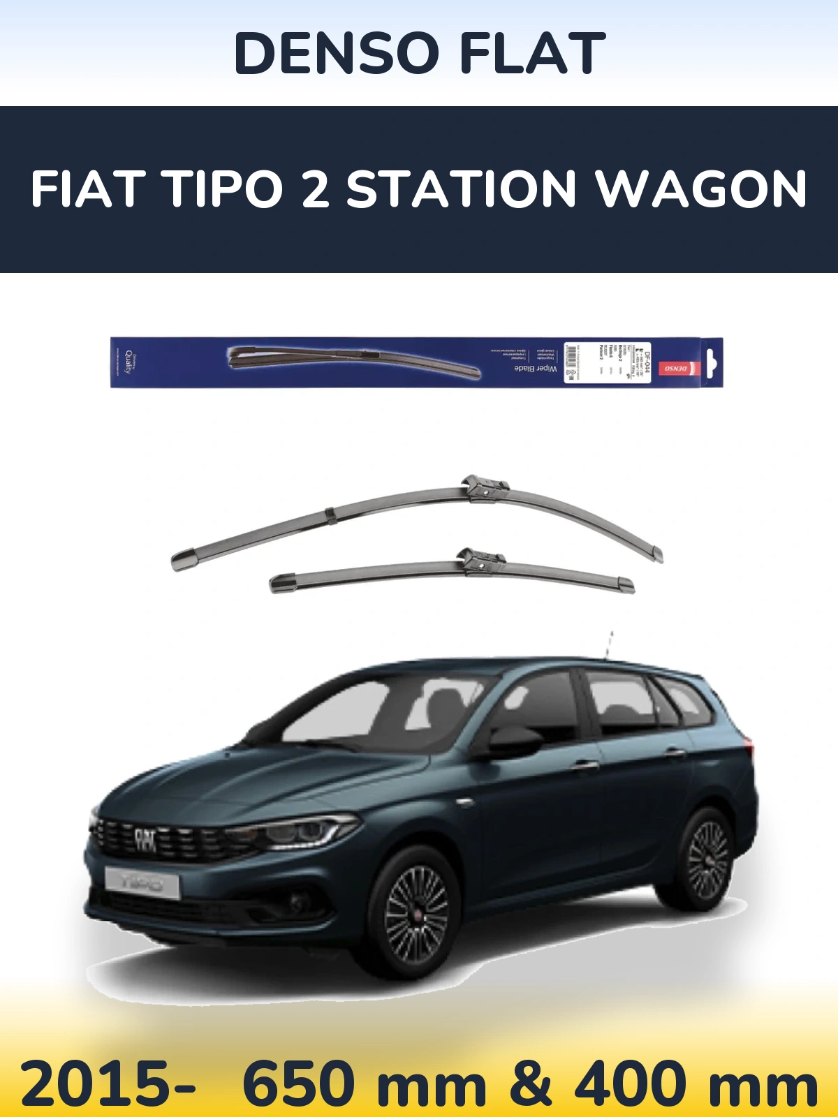 Комплект передніх щіток Denso Flat 650 & 400 мм для Fiat Tipo 2 Station Wagon 2015-2026