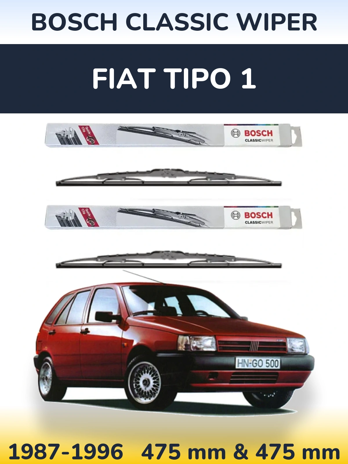 Комплект передніх щіток BOSCH Classic Wiper 475 & 475 мм для Fiat Tipo 1 1987-1996