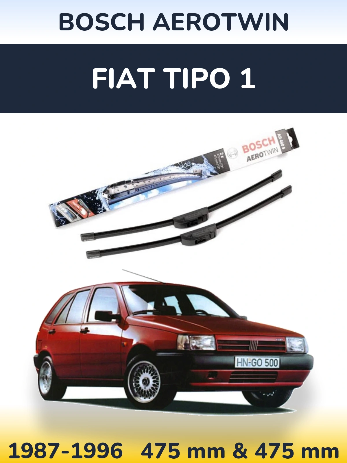 Комплект передних дворников BOSCH AeroTwin 475 & 475 мм для Fiat Tipo 1 1987-1996