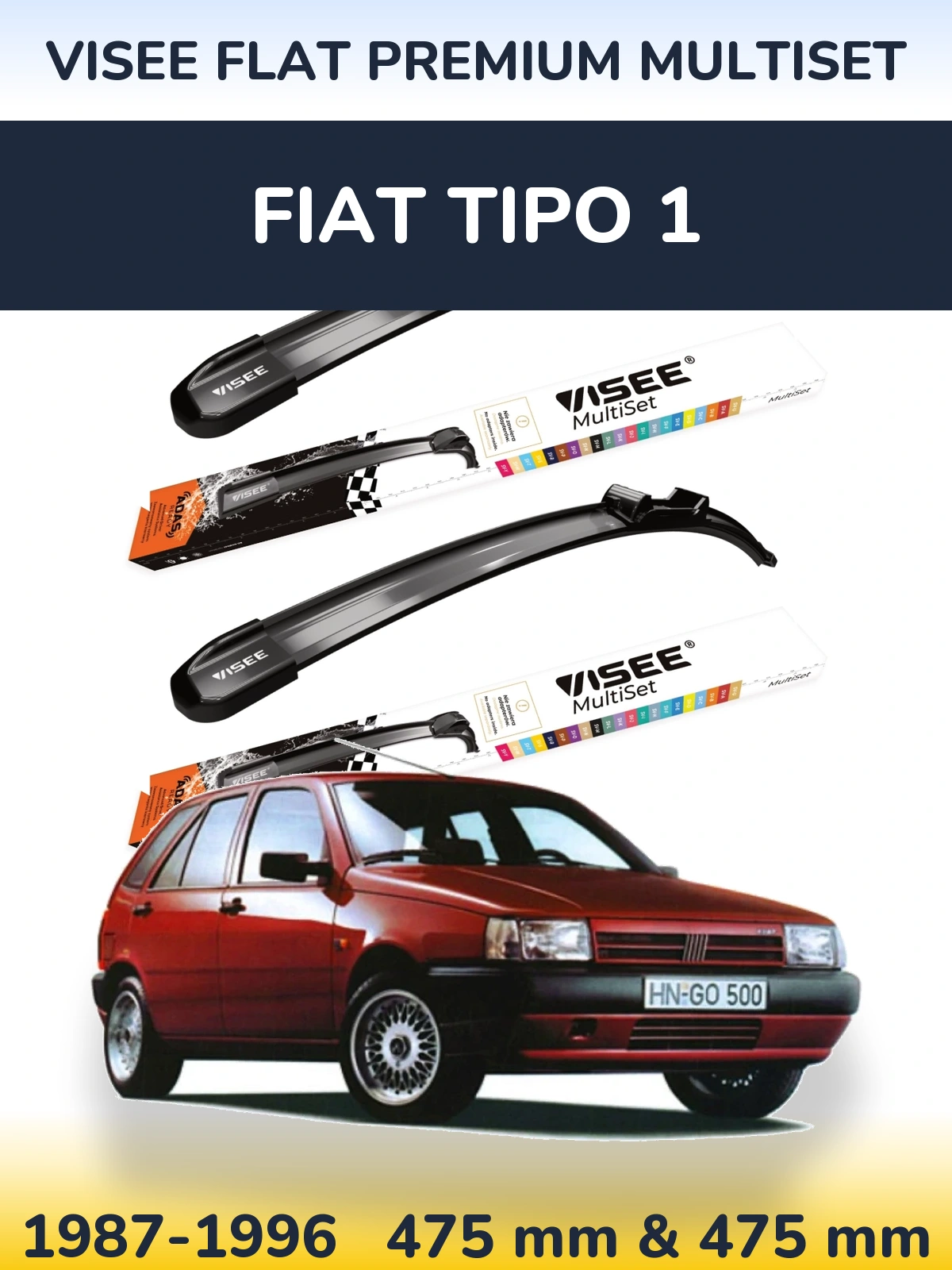 Комплект передніх щіток VISEE FLAT PREMIUM MultiSet 475 & 475 мм для Fiat Tipo 1 1987-1996