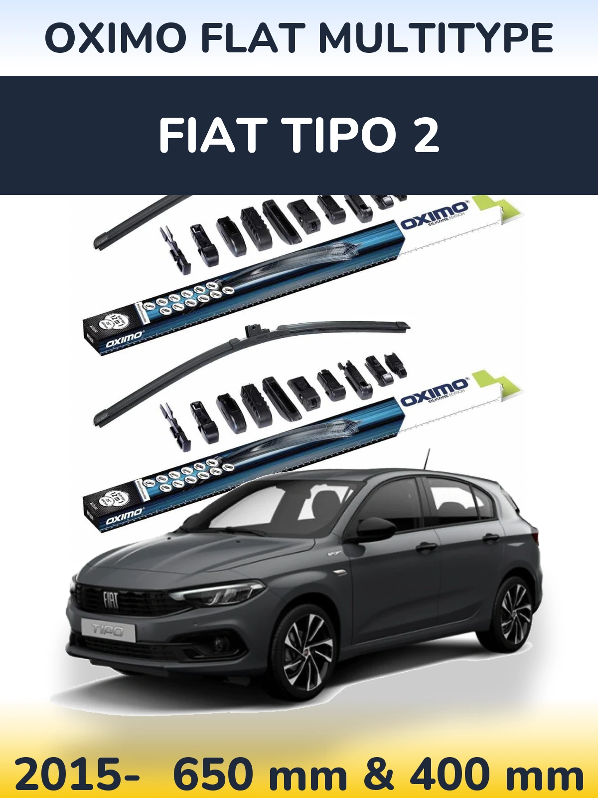 Front wiper blade set Oximo Flat MultiTypee 650 & 400 mm for Fiat Tipo 2 2015-2026