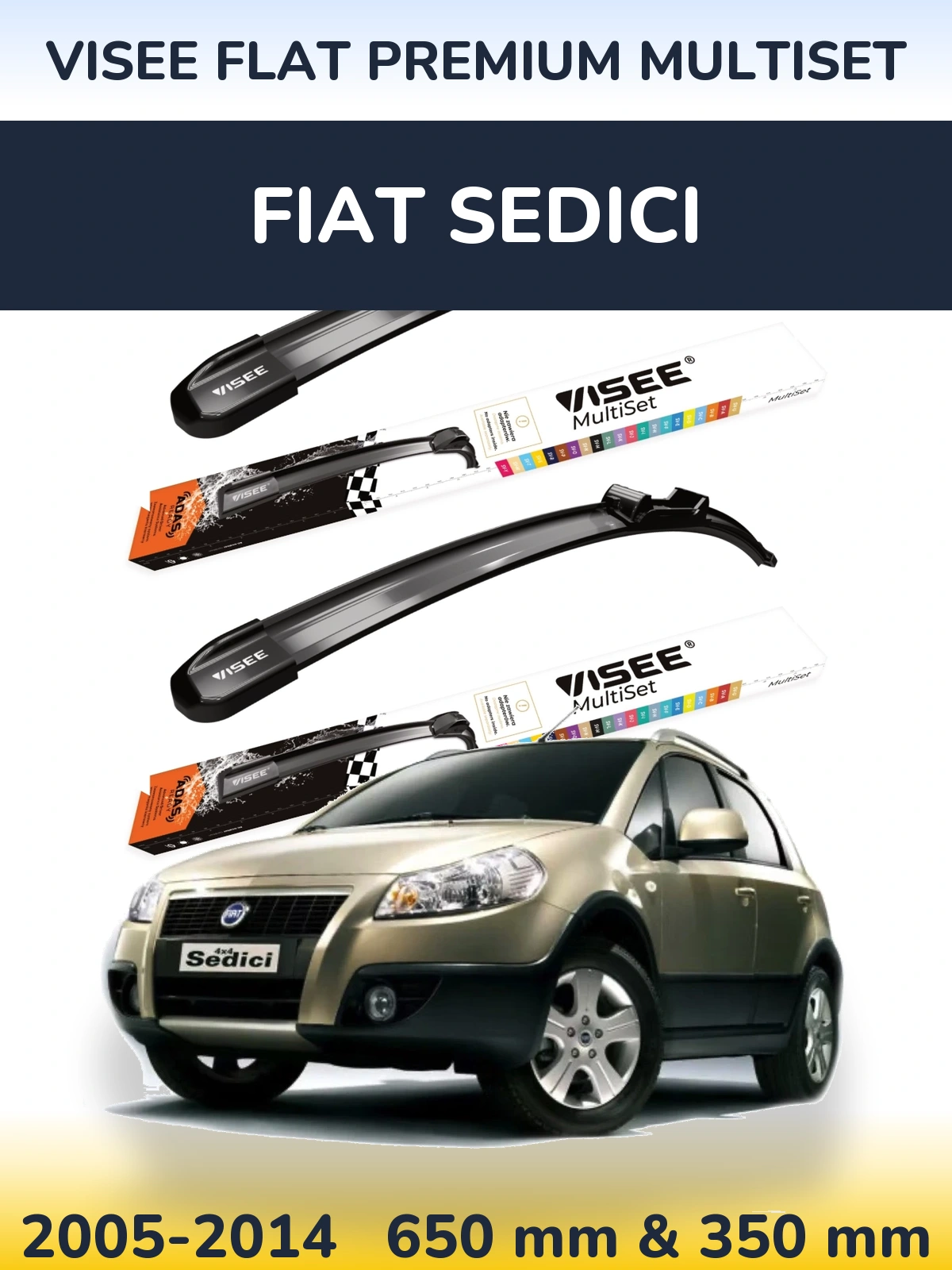 Комплект передніх щіток VISEE FLAT PREMIUM MultiSet 650 & 350 мм для Fiat Sedici 2005-2014