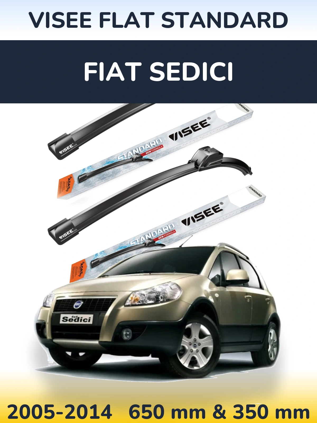 Комплект передніх щіток VISEE FLAT STANDARD 650 & 350 мм для Fiat Sedici 2005-2014