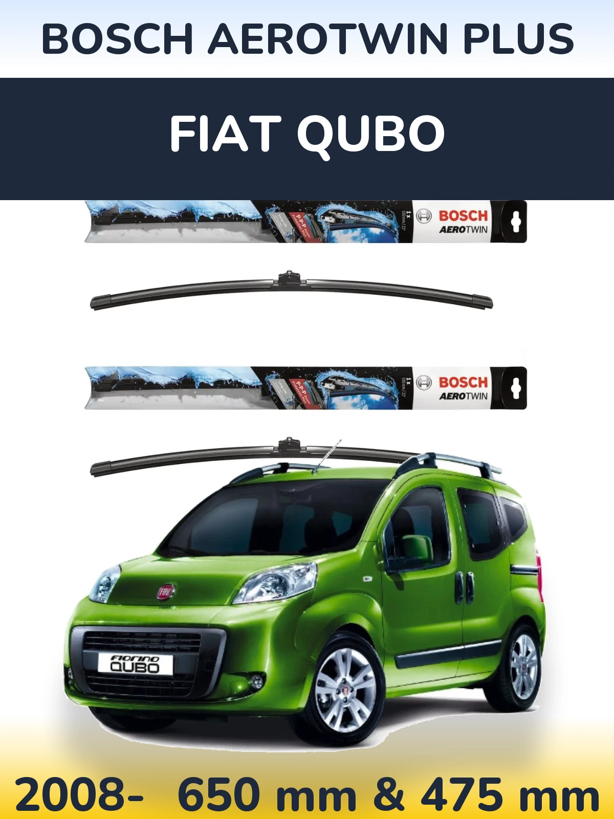 Комплект передних дворников BOSCH AeroTwin Plus 650 & 475 мм для Fiat Qubo 2008-2026