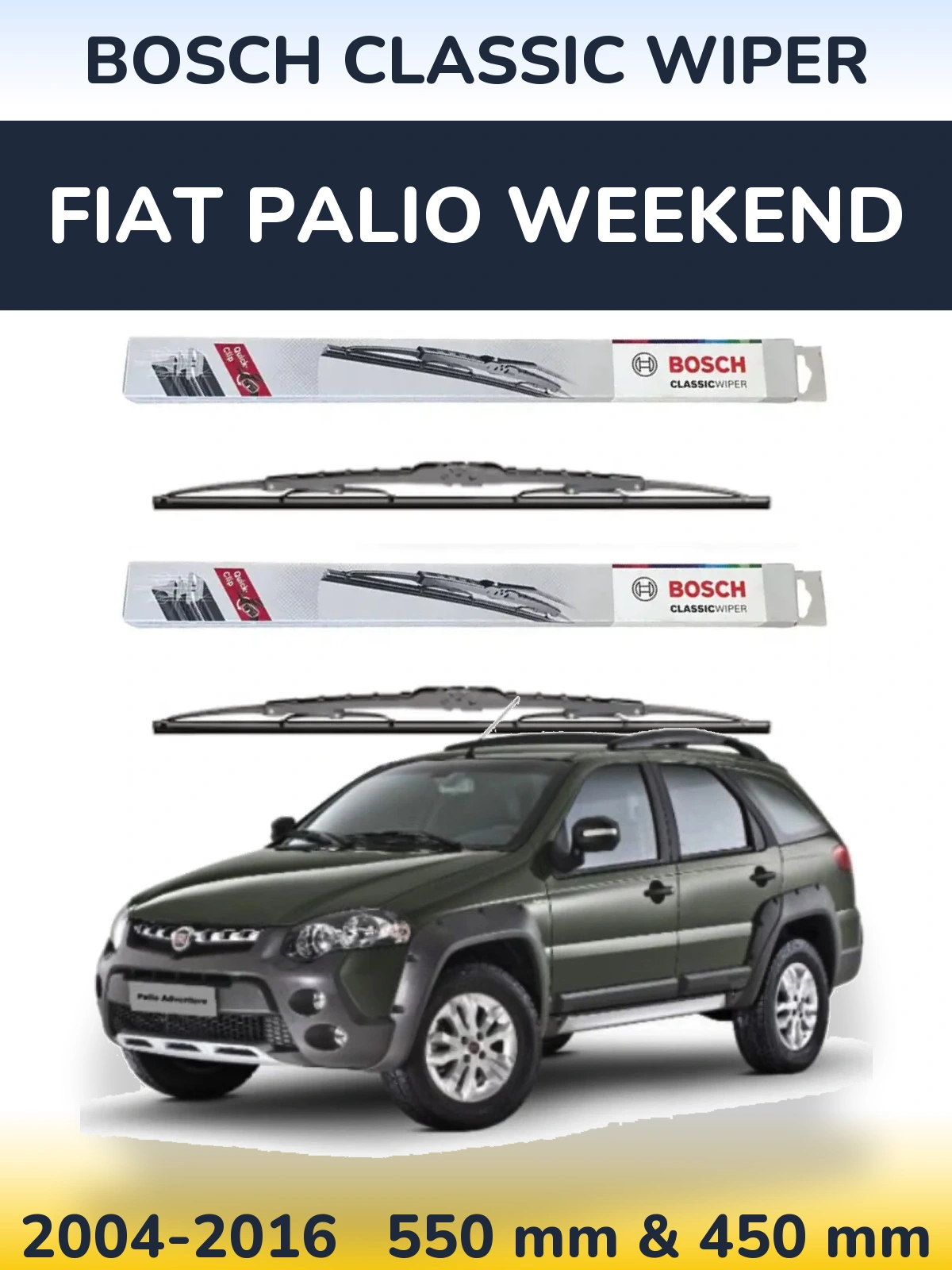 Комплект передних дворников BOSCH Classic Wiper 550 & 450 мм для Fiat Palio Weekend 2004-2016
