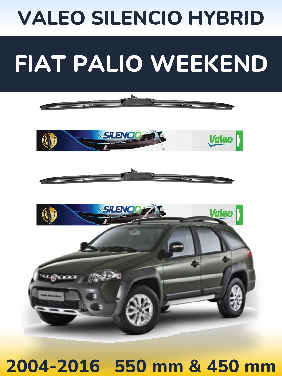 Комплект передних дворников Valeo Silencio Hybrid 550 & 450 мм для Fiat Palio Weekend 2004-2016