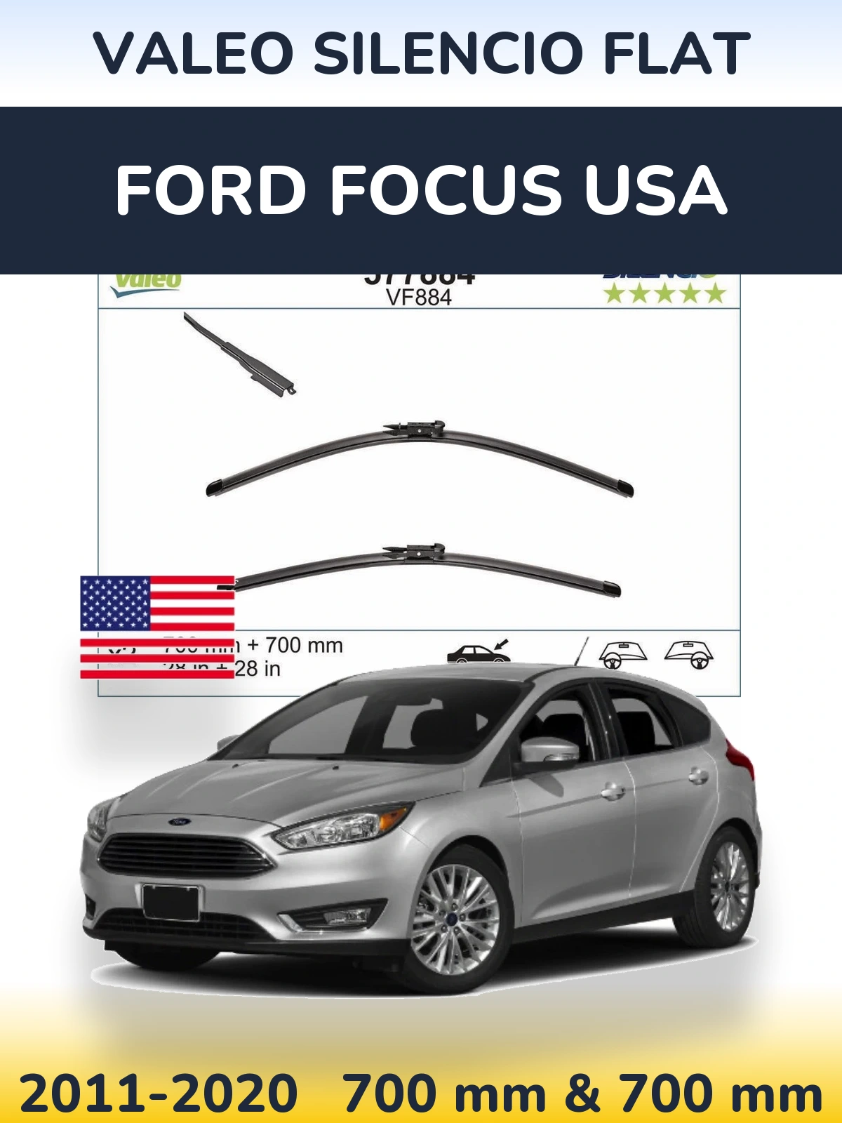 Комплект передних дворников Valeo Silencio Flat 700 & 700 мм для Ford Focus USA 2011-2020