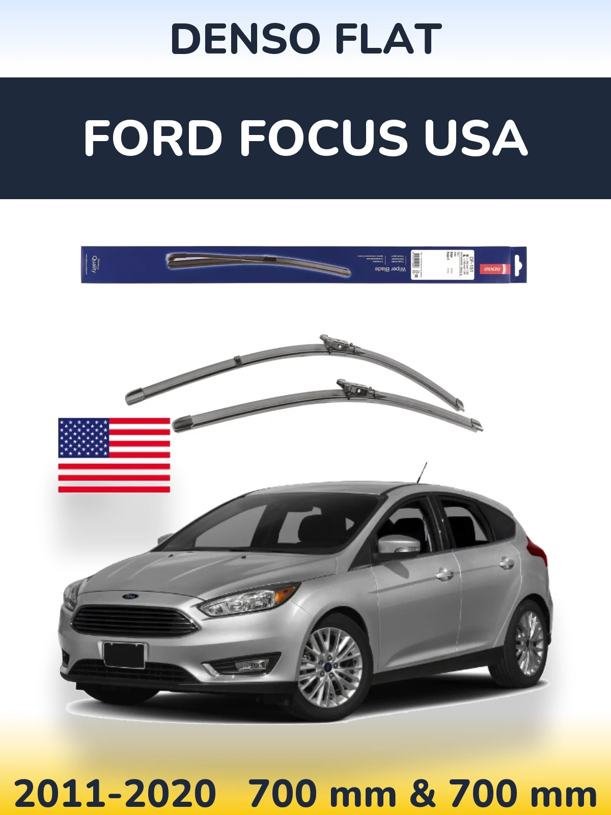 Комплект передних дворников Denso Flat 700 & 700 мм для Ford Focus USA 2011-2020