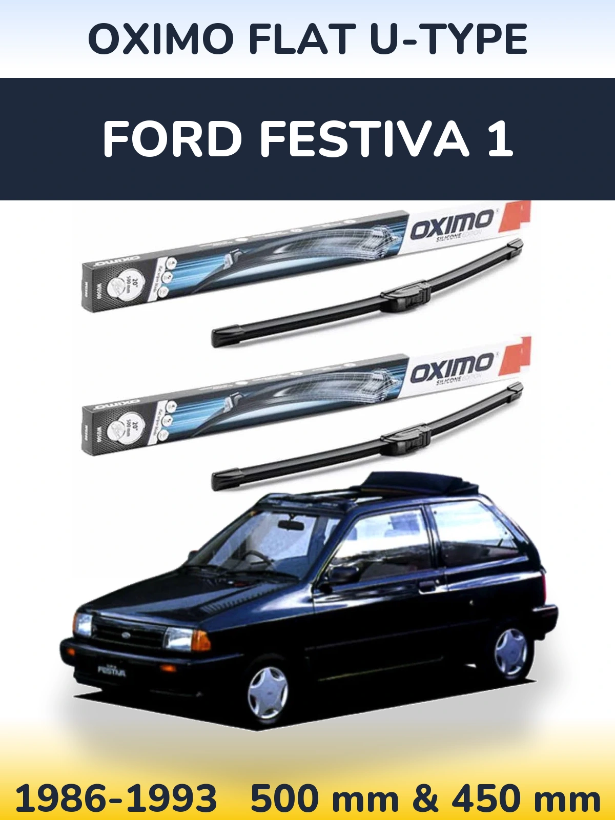 Комплект передних дворников Oximo Flat U-type 500 & 450 мм для Ford Festiva 1 1986-1993