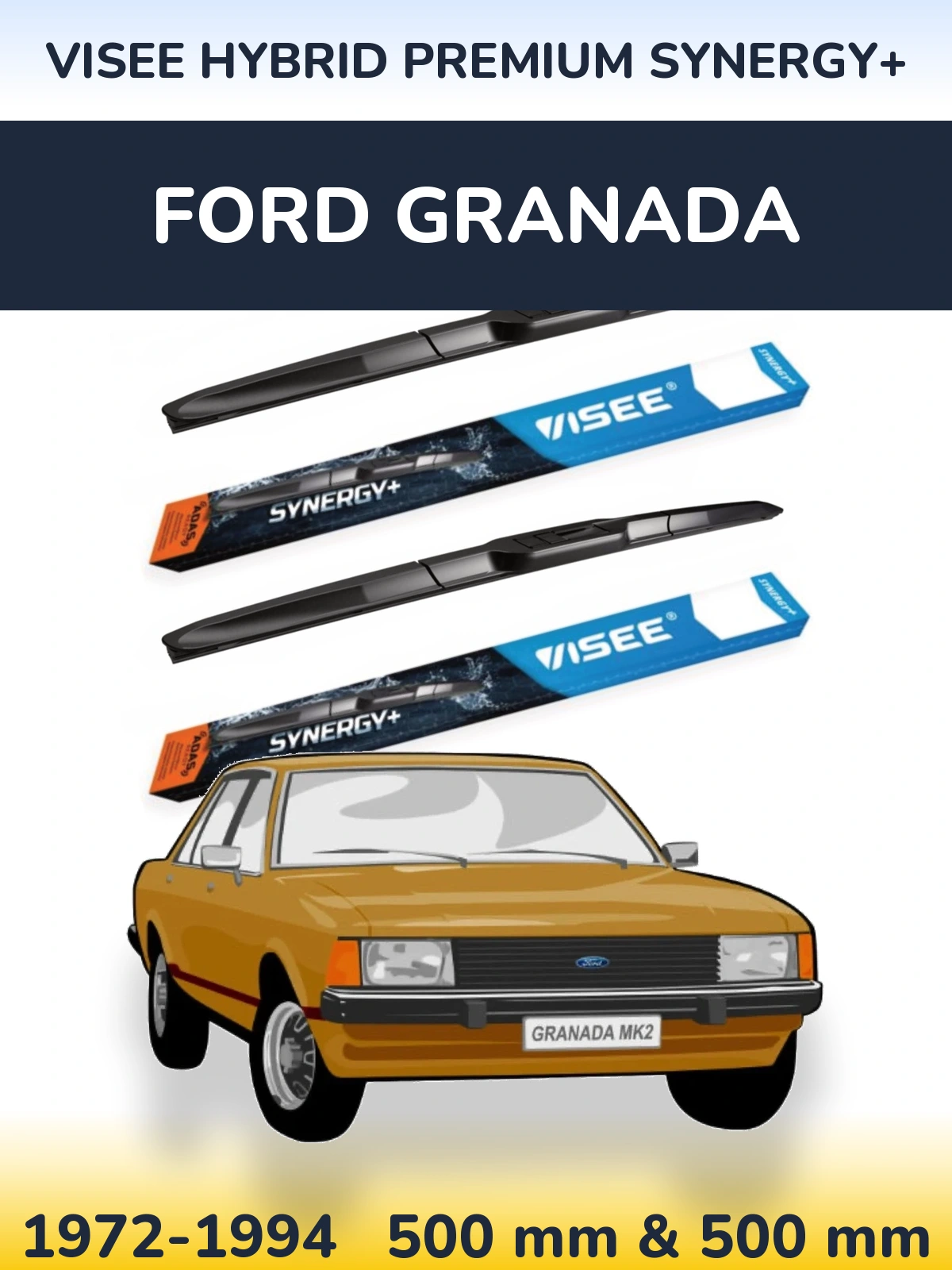 Комплект передних дворников VISEE HYBRID PREMIUM SYNERGY+ 500 & 500 мм для Ford Granada 1972-1994
