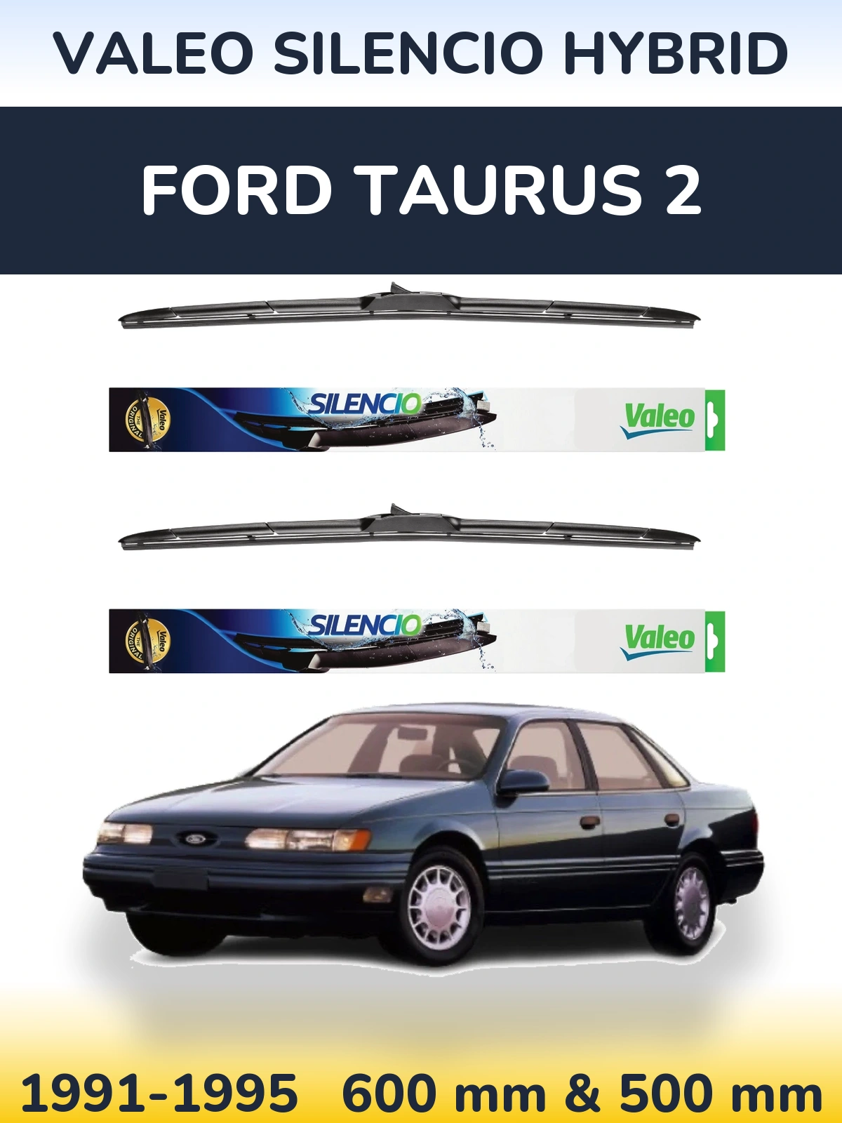 Комплект передних дворников Valeo Silencio Hybrid 600 & 500 мм для Ford Taurus 2 1991-1995