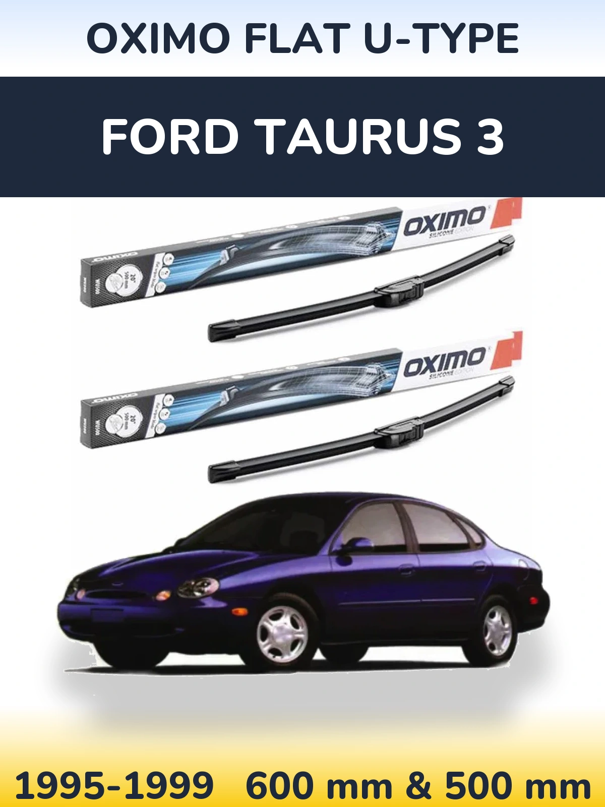 Комплект передних дворников Oximo Flat U-type 600 & 500 мм для Ford Taurus 3 1995-1999