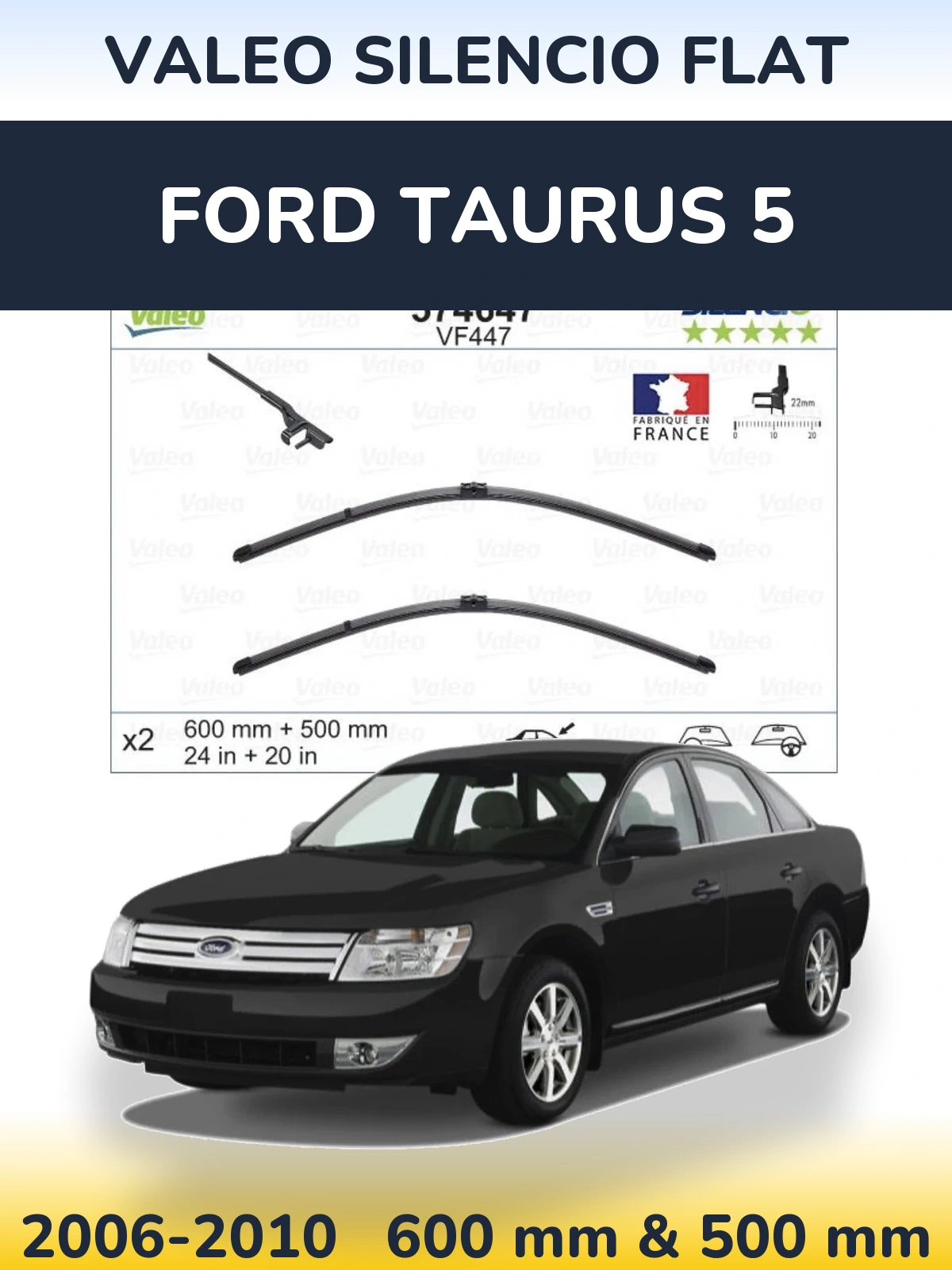 Комплект передних дворников Valeo Silencio Flat 600 & 500 мм для Ford Taurus 5 2006-2010