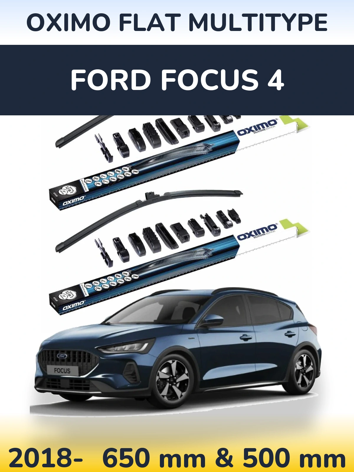 Комплект передних дворников Oximo Flat MultiТипe 650 & 500 мм для Ford Focus 4 2018-2026