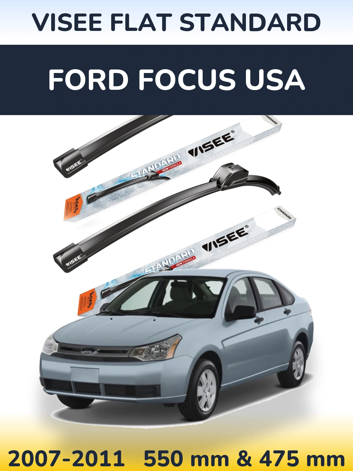Комплект передніх щіток VISEE FLAT STANDARD 550 & 475 мм для Ford Focus USA 2007-2011