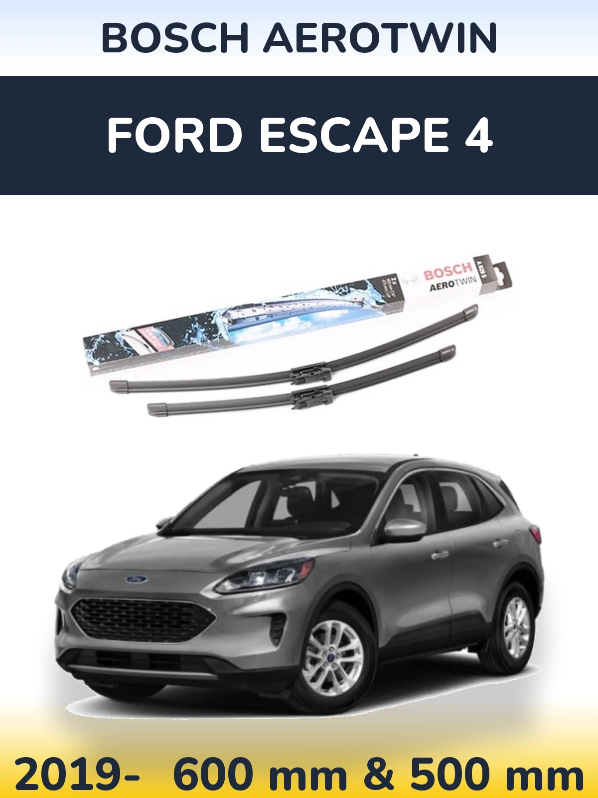 Front wiper blade set BOSCH AeroTwin 600 & 475 mm for Ford Escape 4 2019-2026