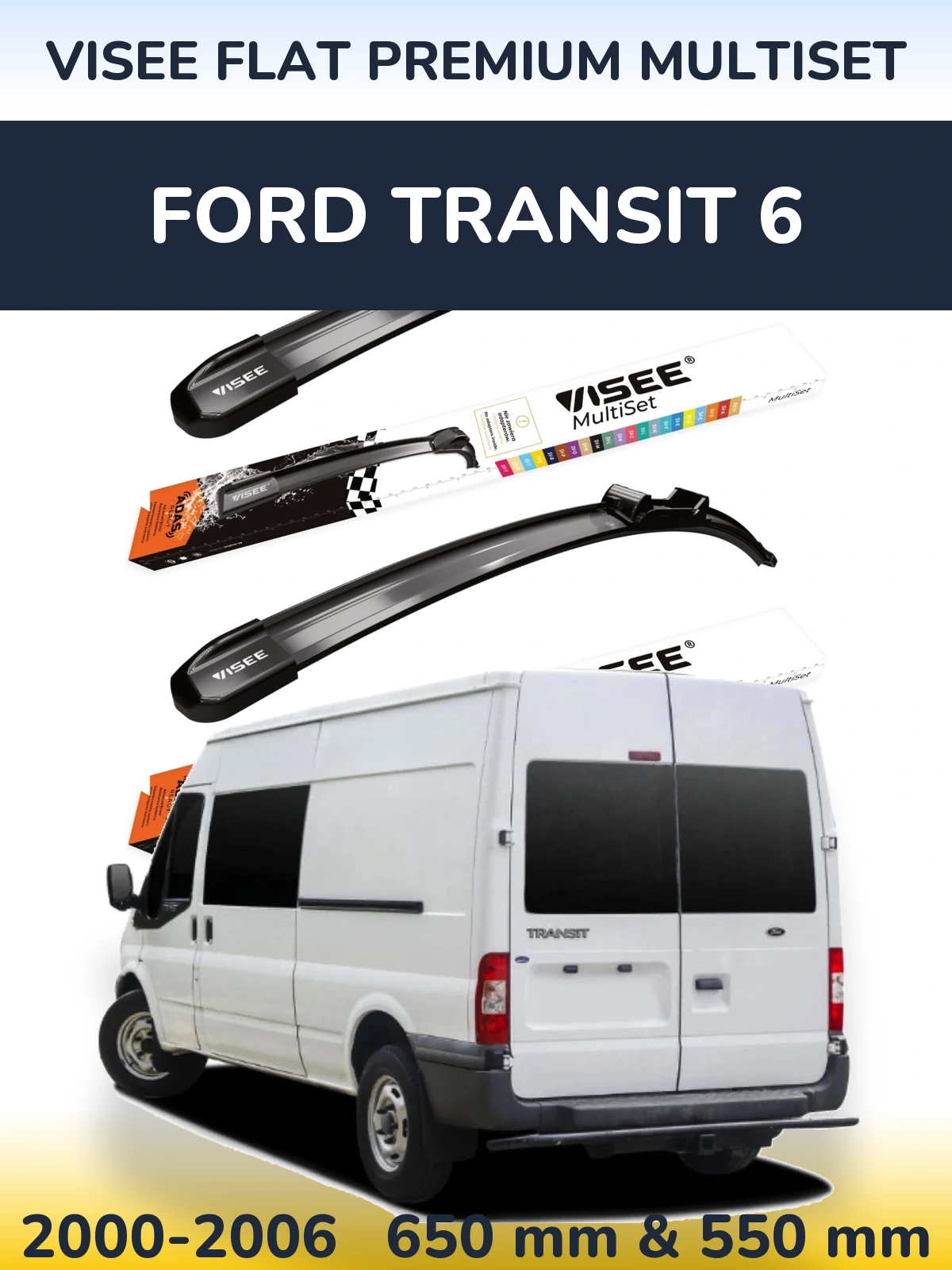 Комплект передних дворников VISEE FLAT PREMIUM MultiSet 650 & 550 мм для Ford Transit 6 2000-2006