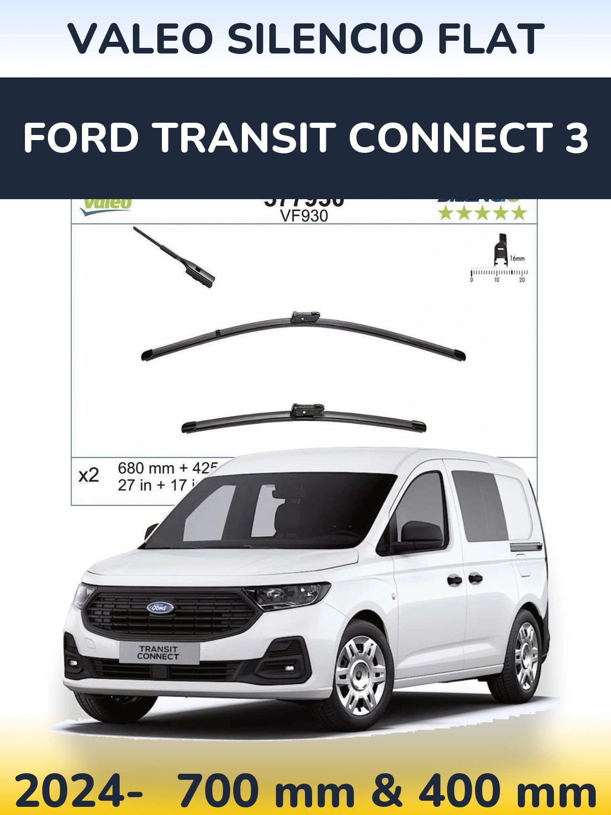 Torkarblad Valeo Silencio Flat för Ford Transit Connect 3