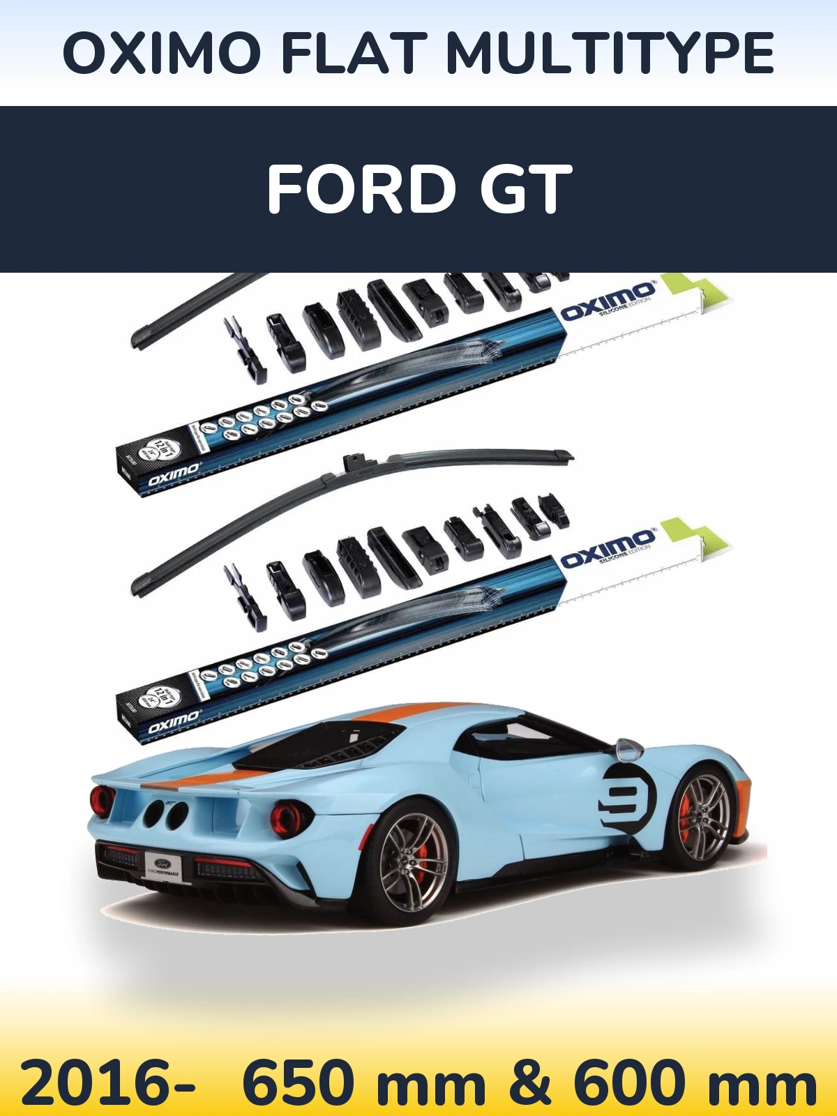 Комплект передних дворников Oximo Flat MultiТипe 650 & 600 мм для Ford GT 2016-2026
