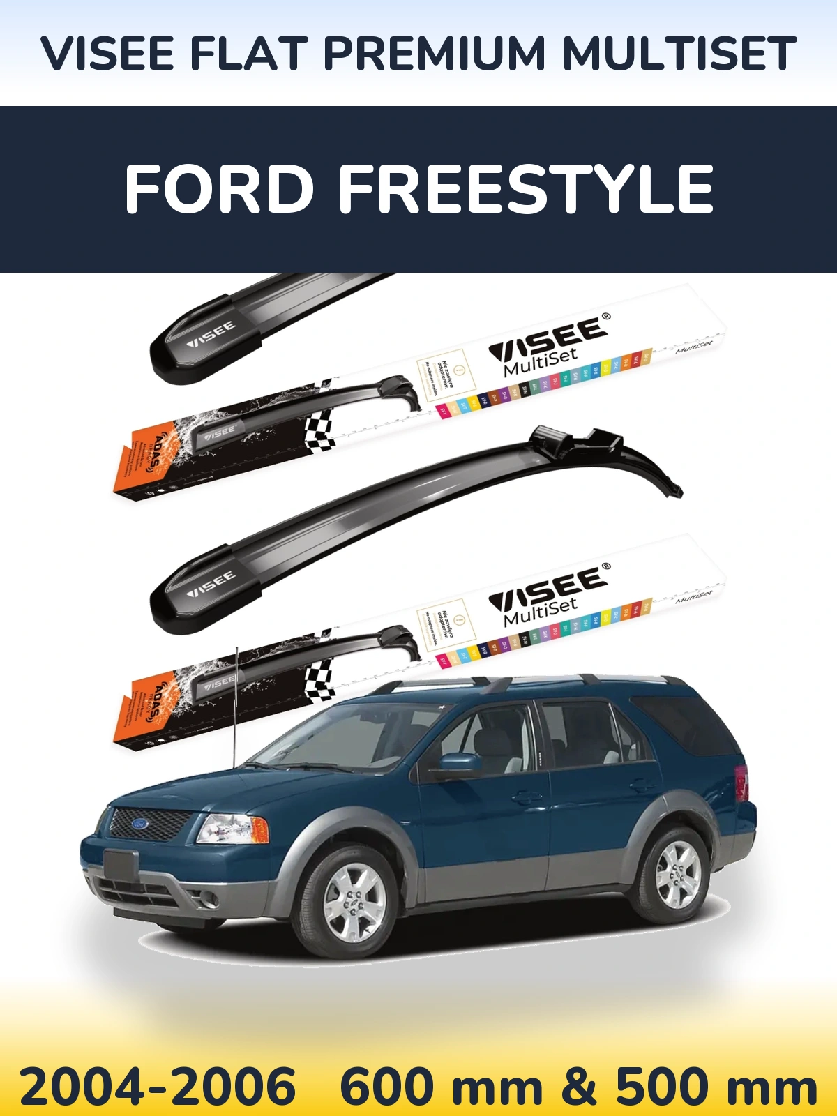 Комплект передніх щіток VISEE FLAT PREMIUM MultiSet 600 & 500 мм для Ford Freestyle 2004-2006