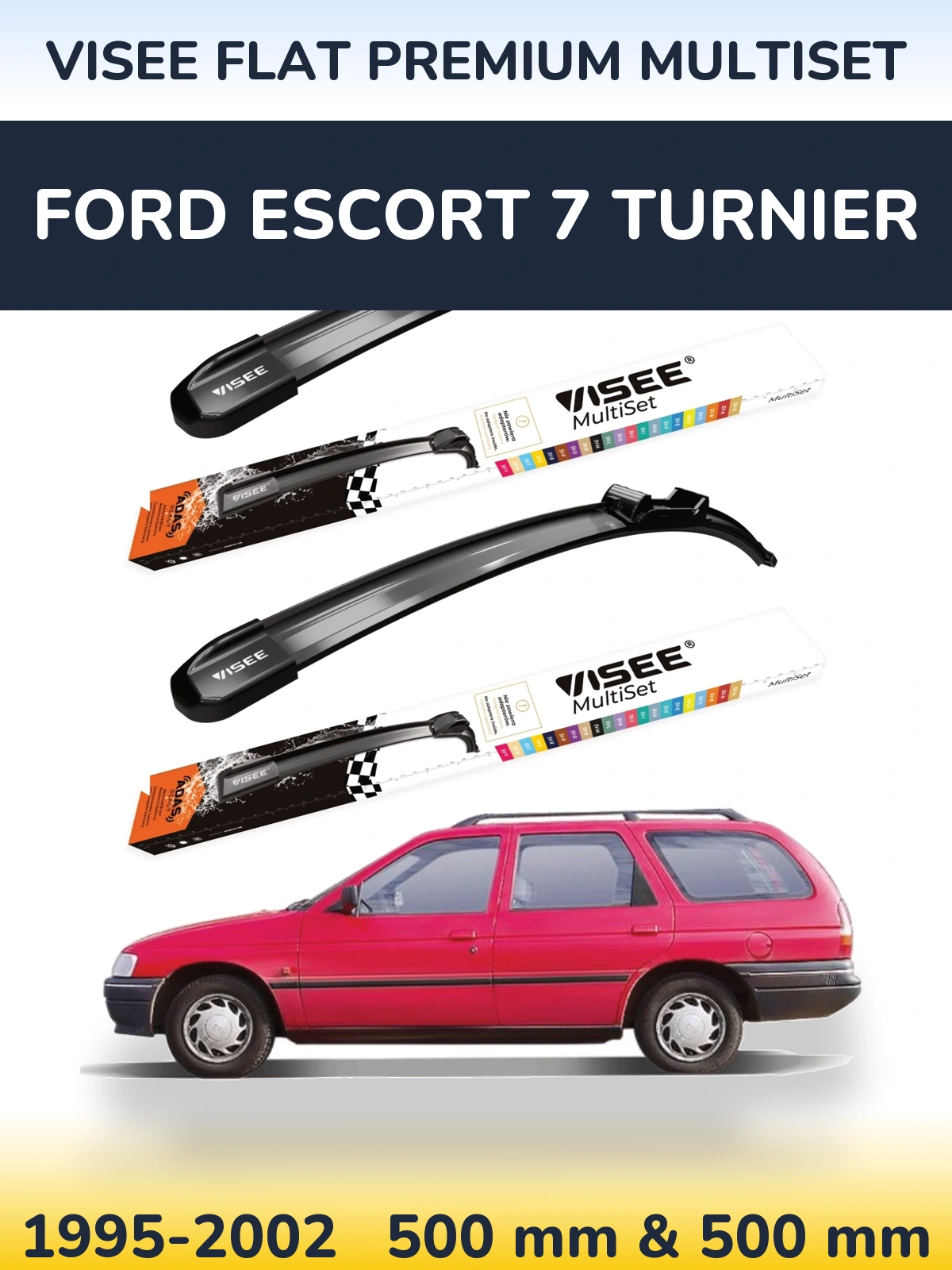Комплект передних дворников VISEE FLAT PREMIUM MultiSet 500 & 500 мм для Ford Escort 7 Turnier 1995-2002