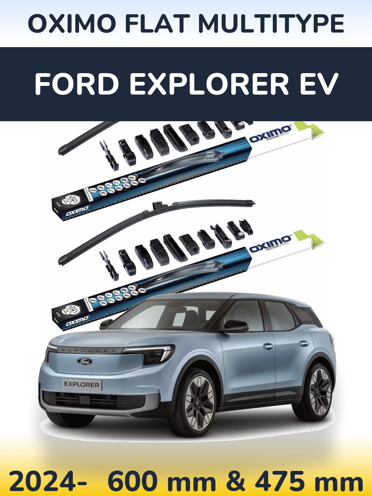 Комплект передних дворников Oximo Flat MultiТипe 600 & 475 мм для Ford Explorer EV 2024-2026
