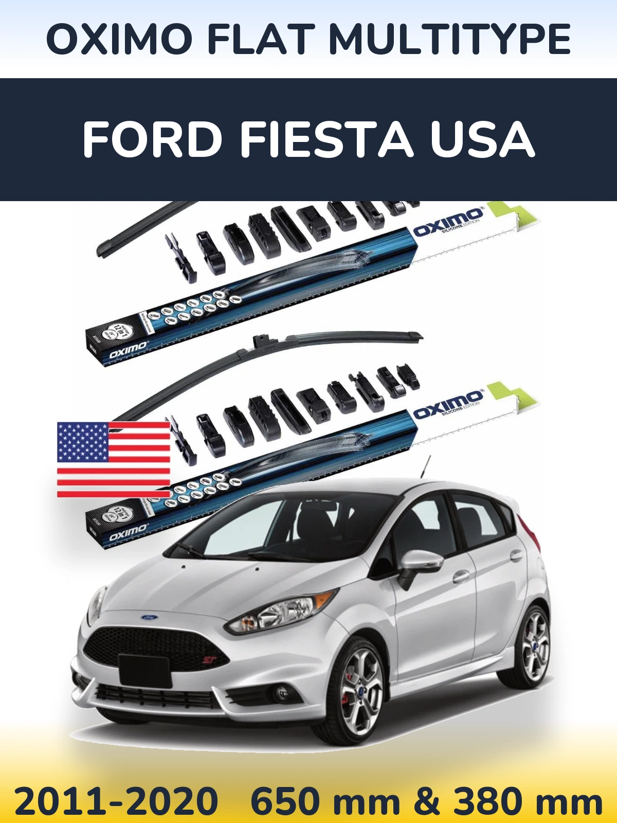 Комплект передніх щіток Oximo Flat MultiТипe 650 & 380 мм для Ford Fiesta USA 2011-2020
