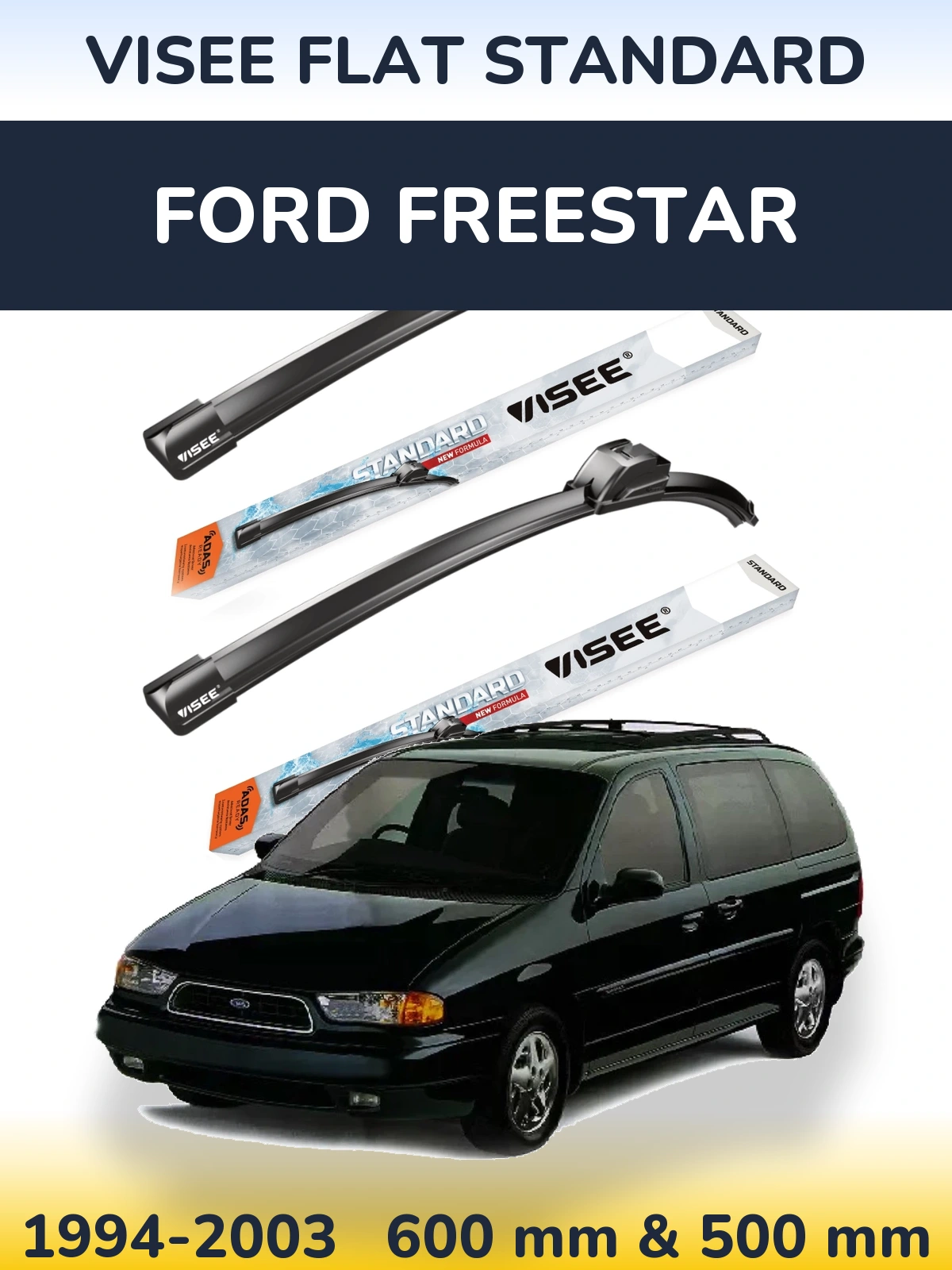 Комплект передніх щіток VISEE FLAT STANDARD 600 & 500 мм для Ford Freestar 1994-2003