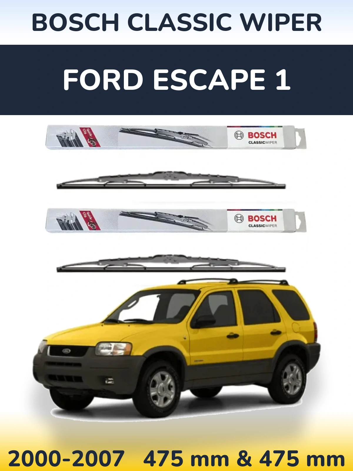 Комплект передних дворников BOSCH Classic Wiper 475 & 475 мм для Ford Escape 1 2000-2007